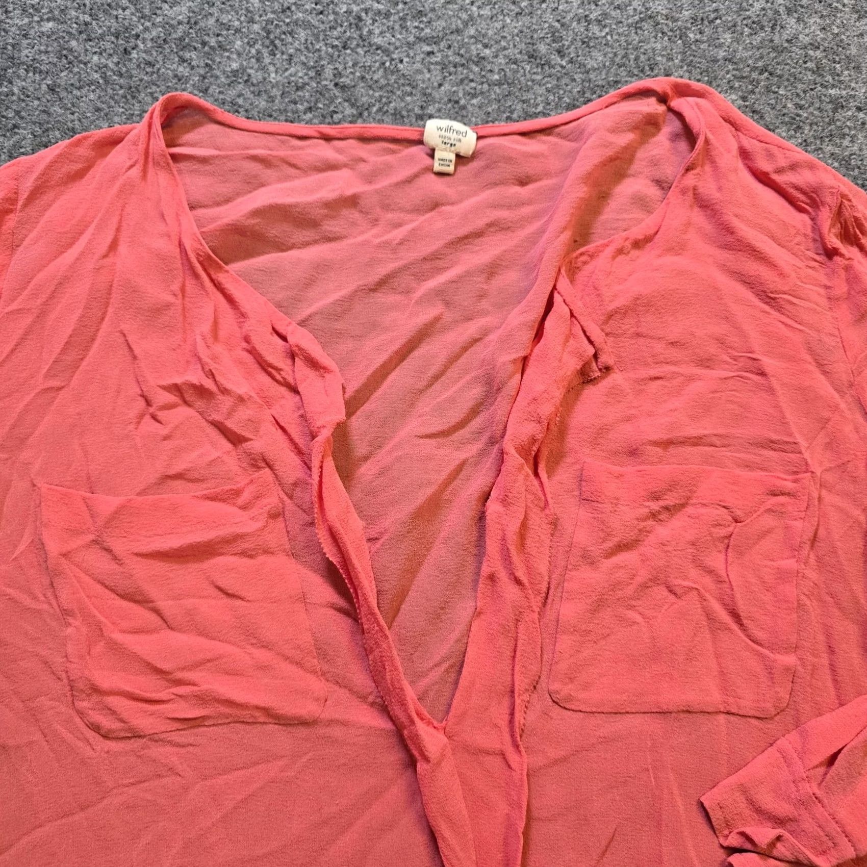 Vintage Wilfred Top Womens Size Large Pink Silk Crepe Sheer V-Neck Aritzia Casual Tunic Blouse (Tunic) Size L / US 10 / IT 46 - 2 Thumbnail