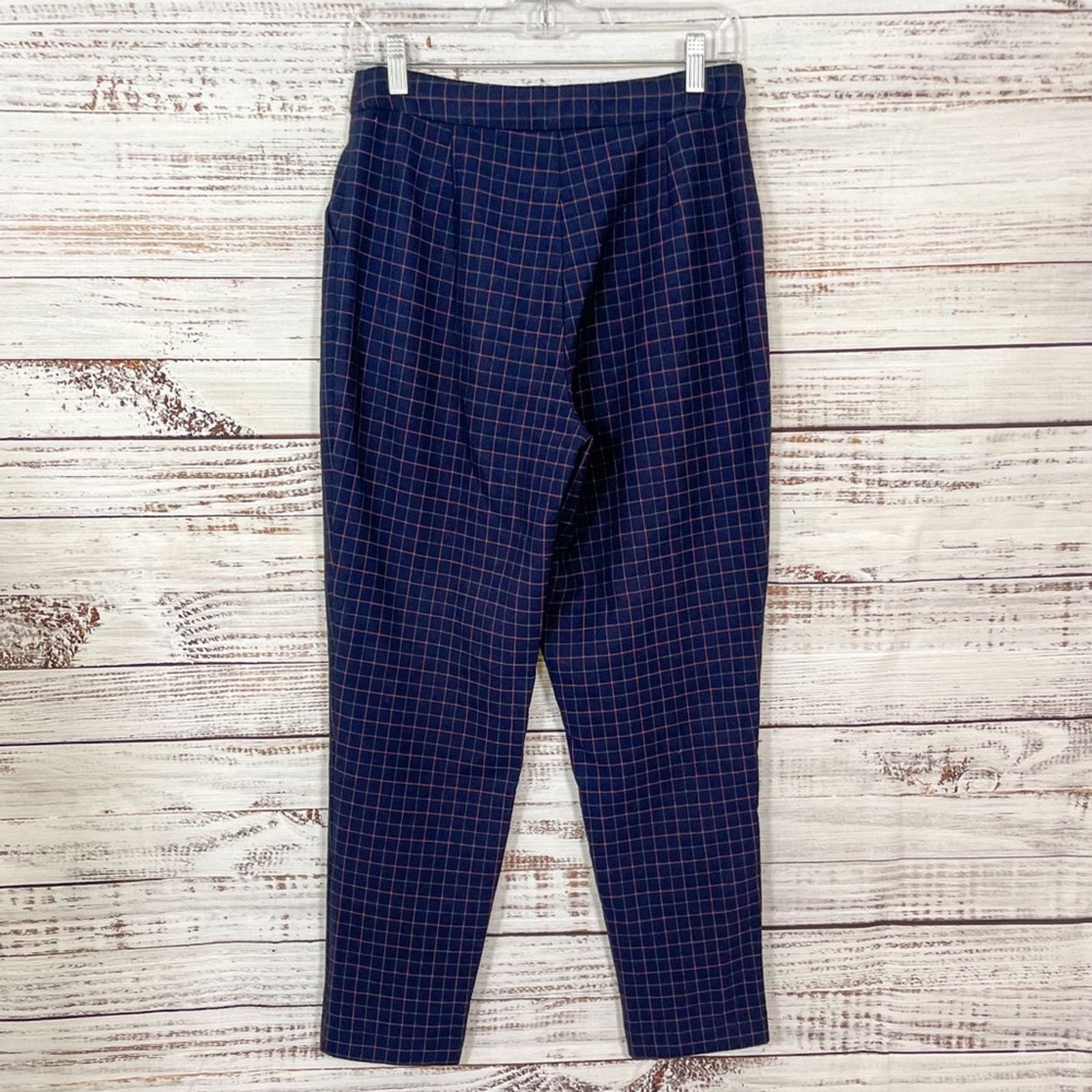 FRNCH FRNCH Navy Plaid Straight Leg Crop Pants, EUC, Medium, Size 28" / US 6 / IT 42 - 4 Thumbnail