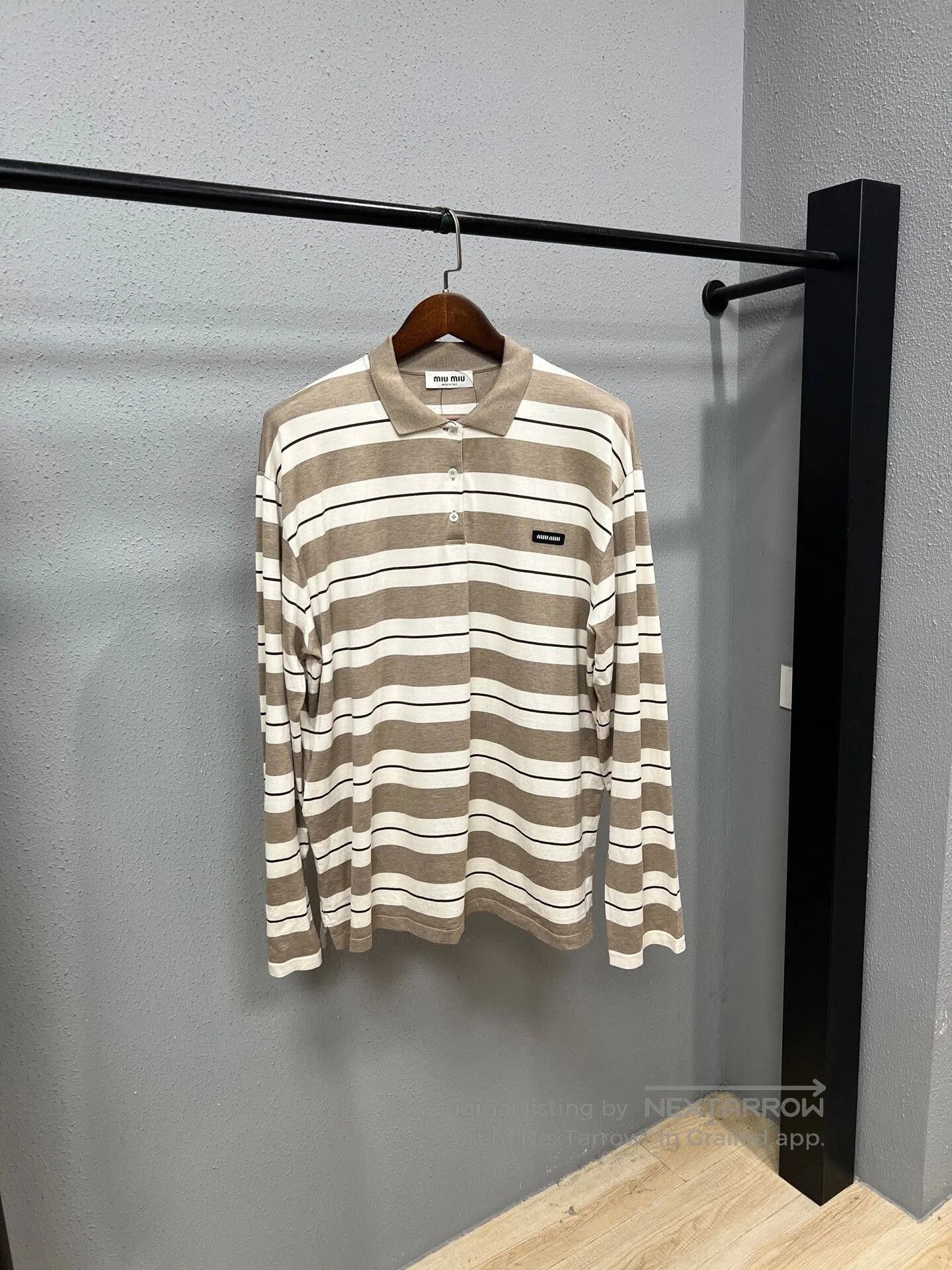 Miu Miu striped long sleeve polo by miu miu. Size L / US 10 / IT 46 - 1 Thumbnail