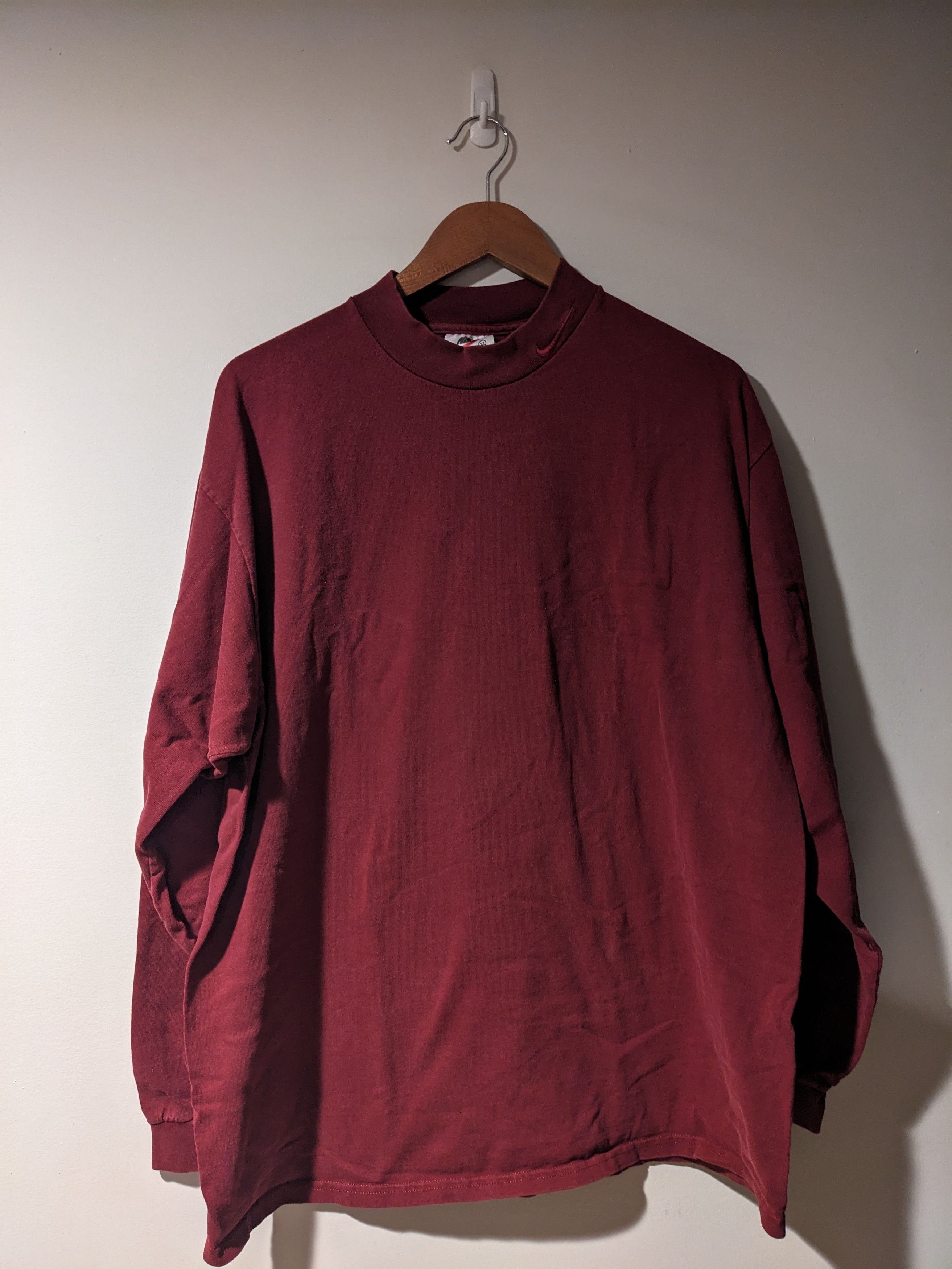 Nike × Vintage Vintage 90s Nike Swoosh Red X-Large Turtle Neck Long-Sleeve Size US XL / EU 56 / 4 - 1 Thumbnail