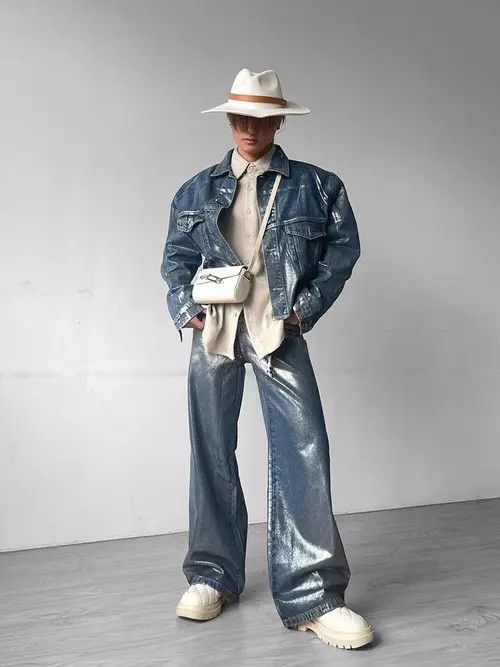 Japanese Brand × Jean Liquid metallic baggy casual denim pants Size US 32 / EU 48 - 4 Thumbnail