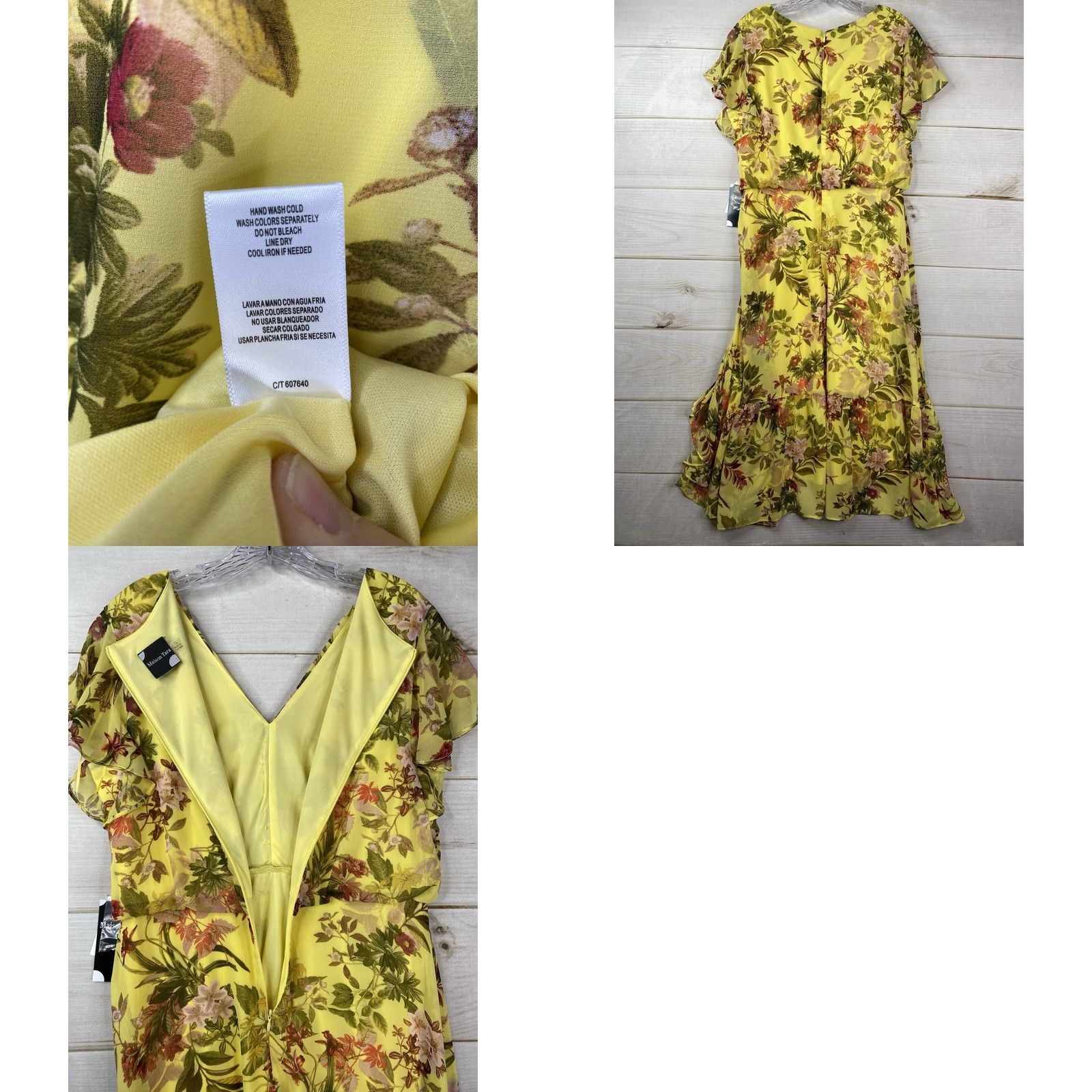 Vintage Maison Tara Dress Womens Midi V-Neck Yellow Floral Chiffon Bohemian NWT Size 12 Holiday? Size XL / US 12-14 / IT 48-50 - 8 Thumbnail
