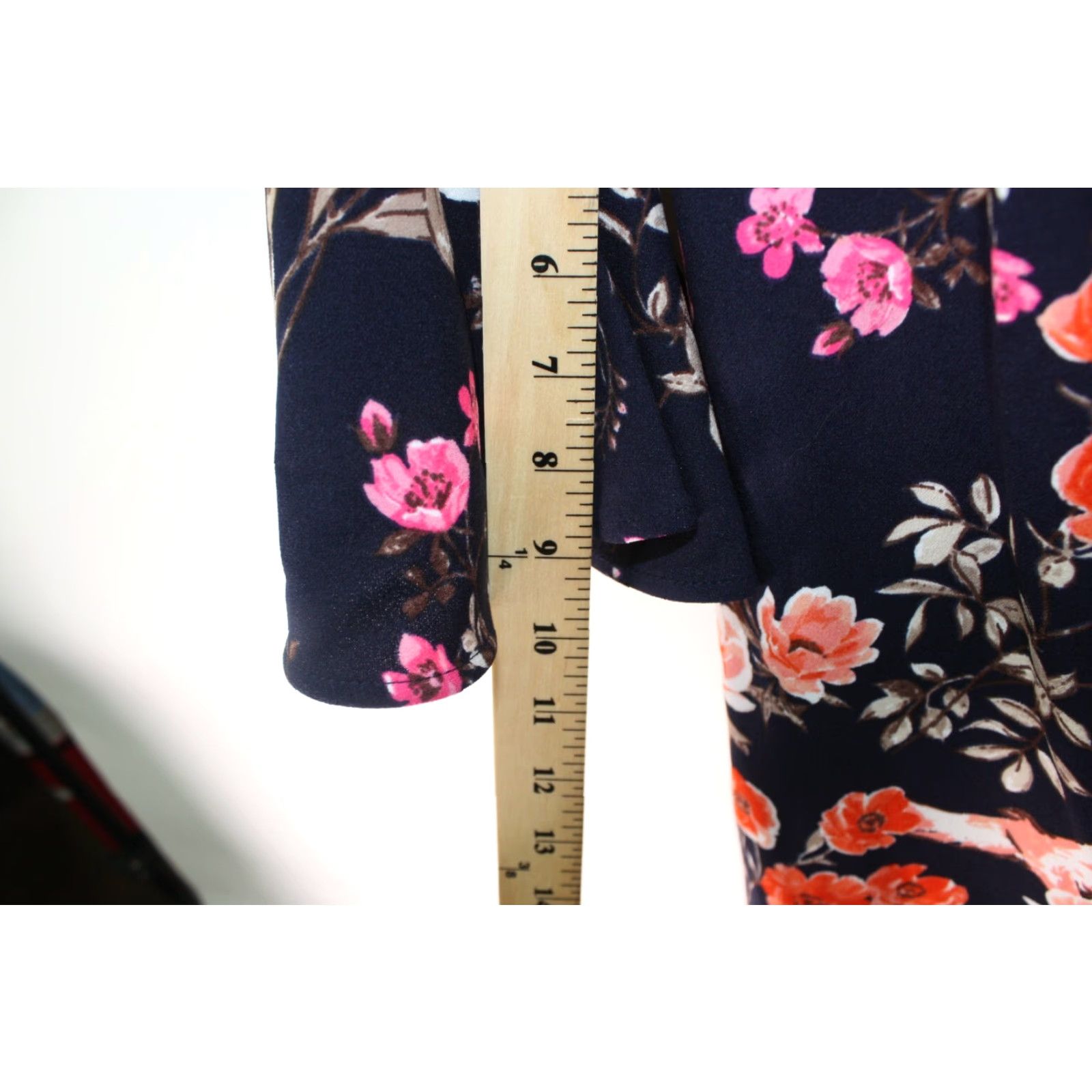 Vintage Eliza J Dress Sash Tie Print Faille Fit & Flare (Plus Size 12) Navy Floral Knee-Length Crew Neck Sleeveless Zipper Closure Women's Size XL / US 12-14 / IT 48-50 - 4 Thumbnail