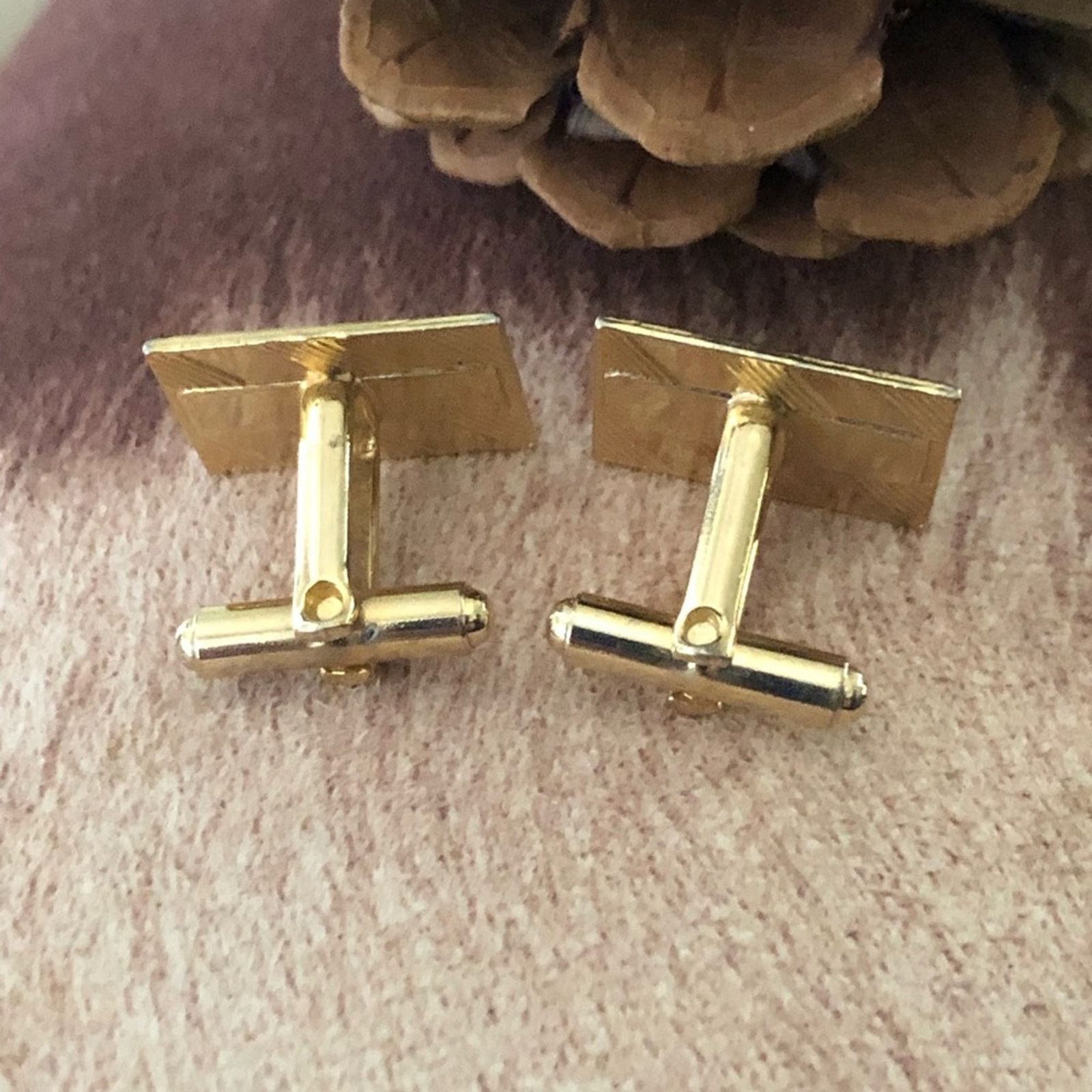 Vintage Vintage men’s gold plated marble accent cuff links Size ONE SIZE - 4 Thumbnail
