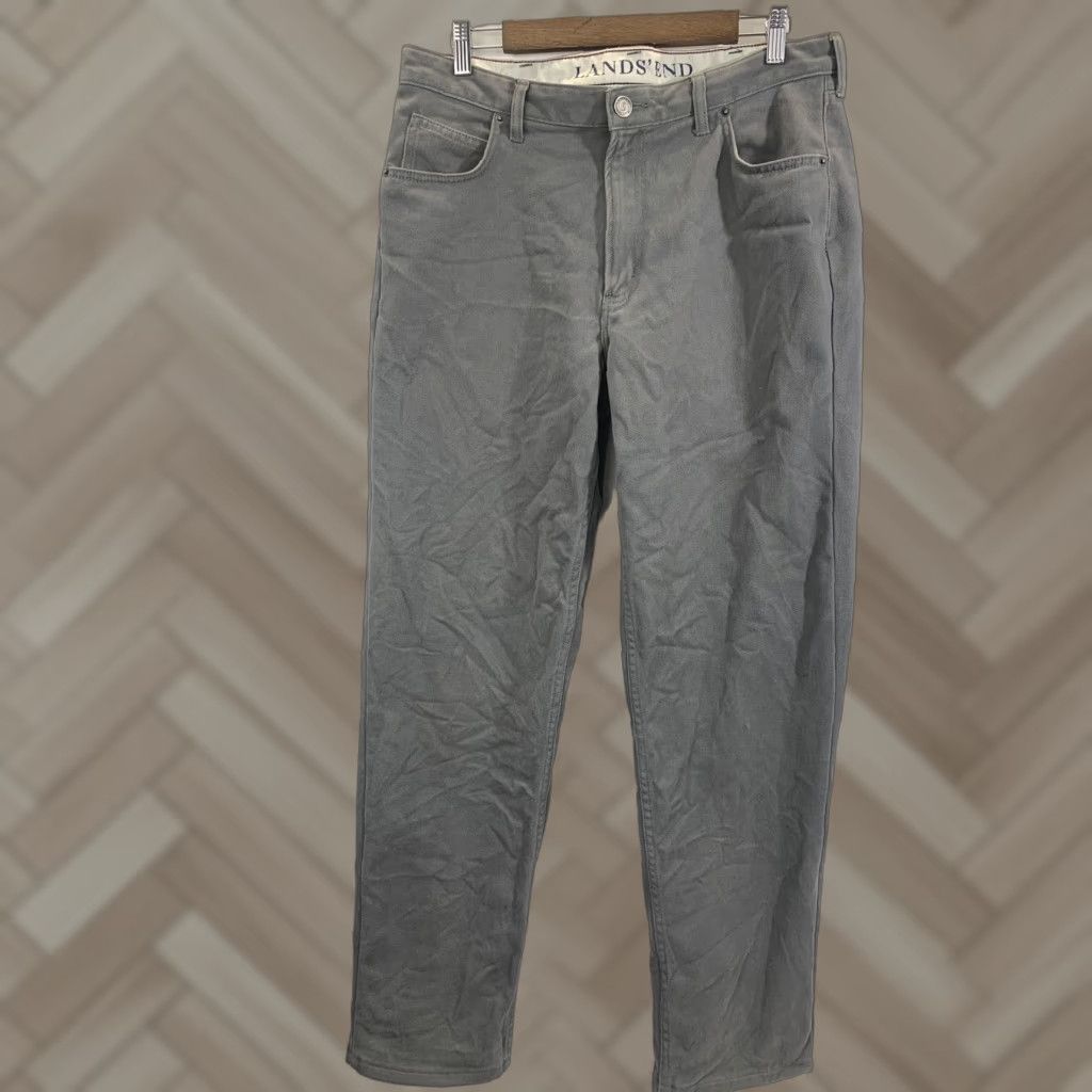 Lands' End Lands' End Men's Traditional Fit Jeans Rinse 34 Belt Loops 5-Pocket Denim 33in Inseam Straight Classic Core Color Gray Size US 34 / EU 50 - 1 Thumbnail