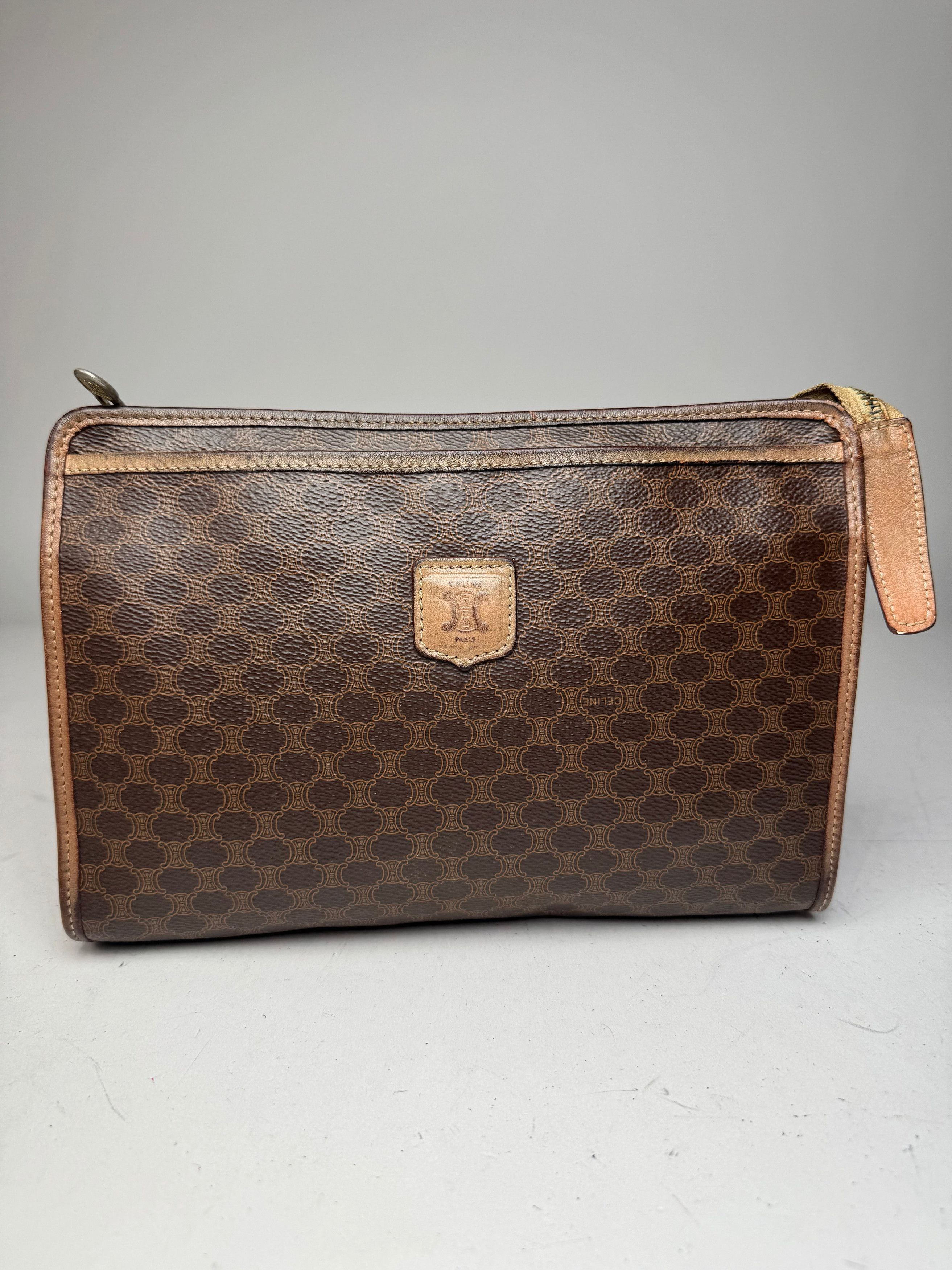 Celine Vintage Monogram Leather Clutch Brown Size ONE SIZE - 1 Thumbnail