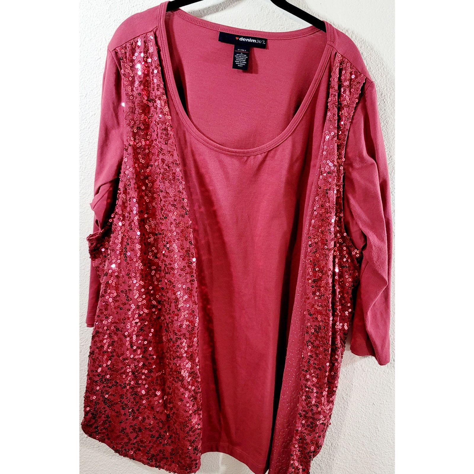 Other Denim 24/7 Red Brownish 2 In 1 Sequin Round Neck Top 1X Soft Size XXL / US 16-18 / IT 52-54 - 7 Thumbnail
