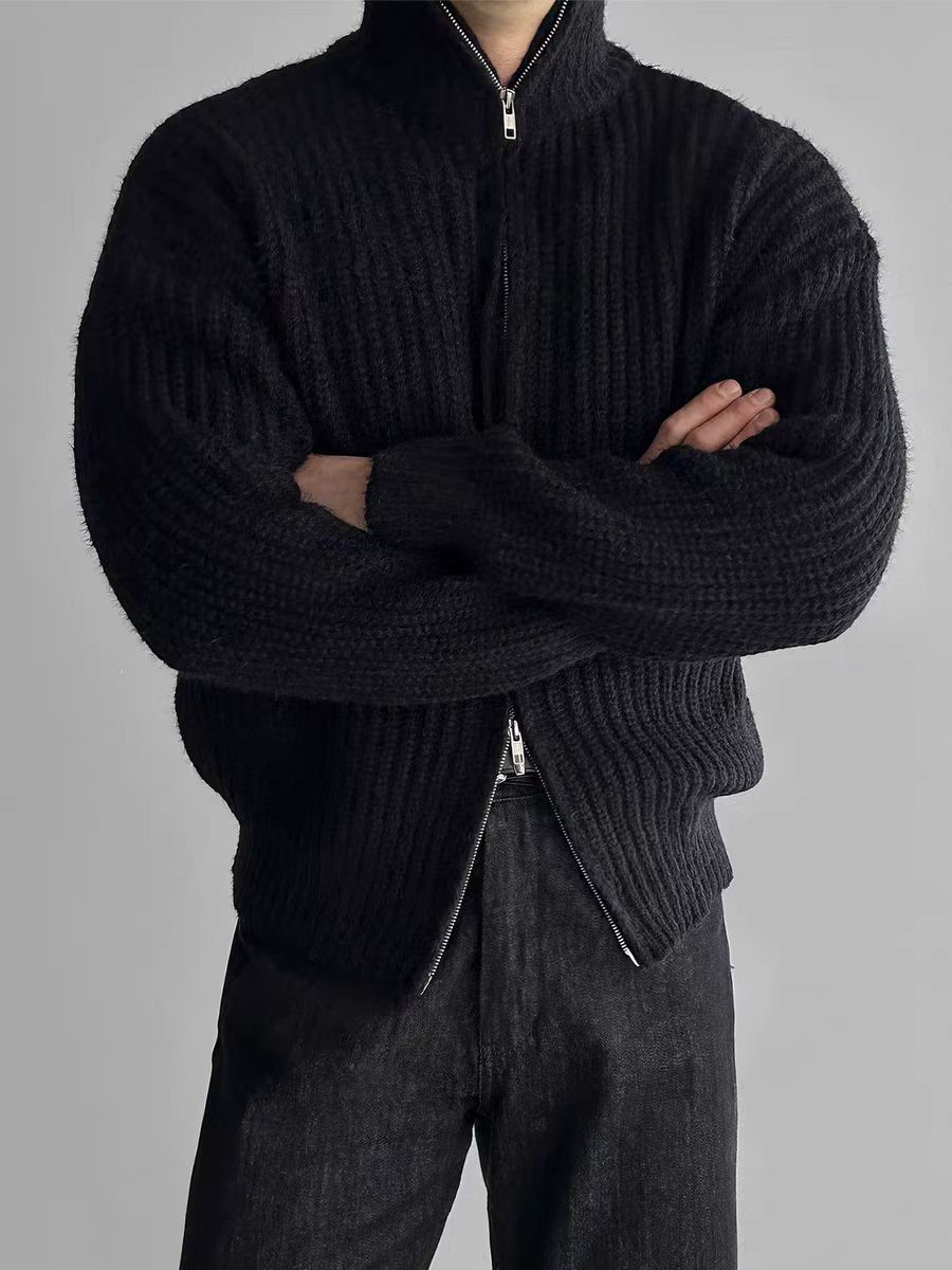 Japanese Brand Vintage Double Zipper Black XL Knit Stand-Up Jacket Coat Size US XL / EU 56 / 4 - 1 Thumbnail
