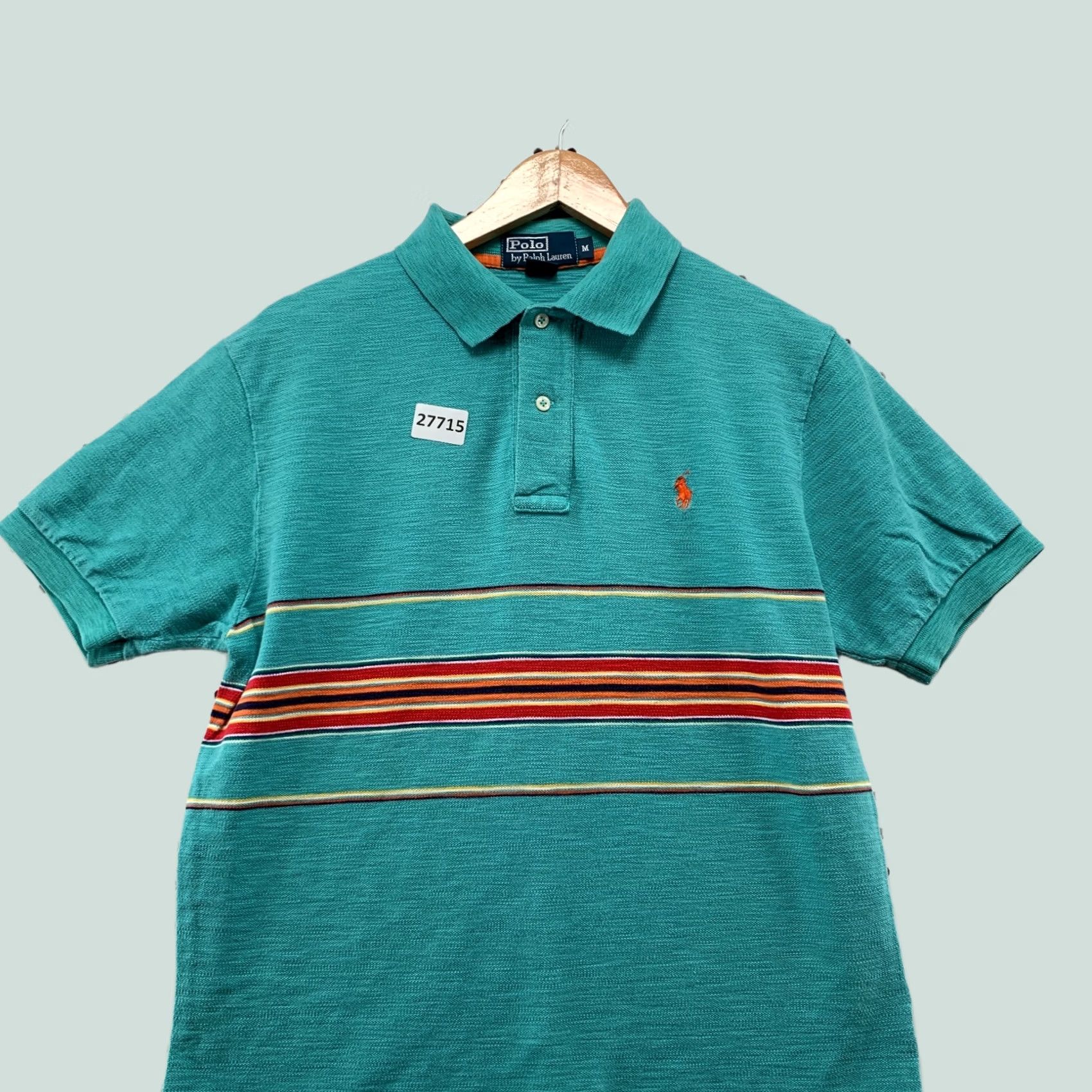 Polo Ralph Lauren VINTAGE Polo Ralph Lauren Shirt Mens Medium Green Orange Pony Stripe Size US M / EU 48-50 / 2 - 1 Thumbnail