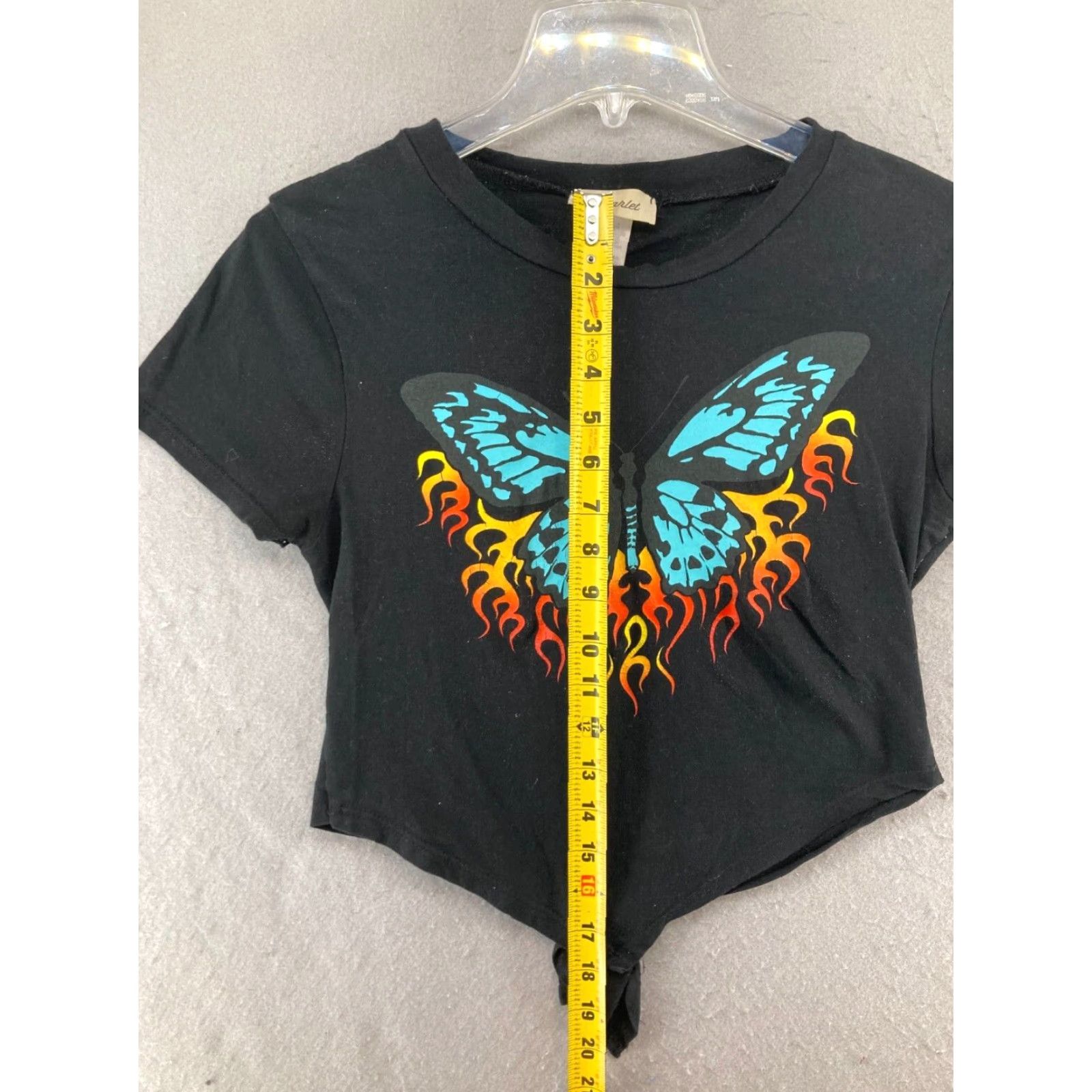 Vintage Starlet Shirt Womens Small Black Cropped Tie Back Butterfly Flames T-Shirt 90s Theme Mens Womens Size S / US 4 / IT 40 - 3 Thumbnail
