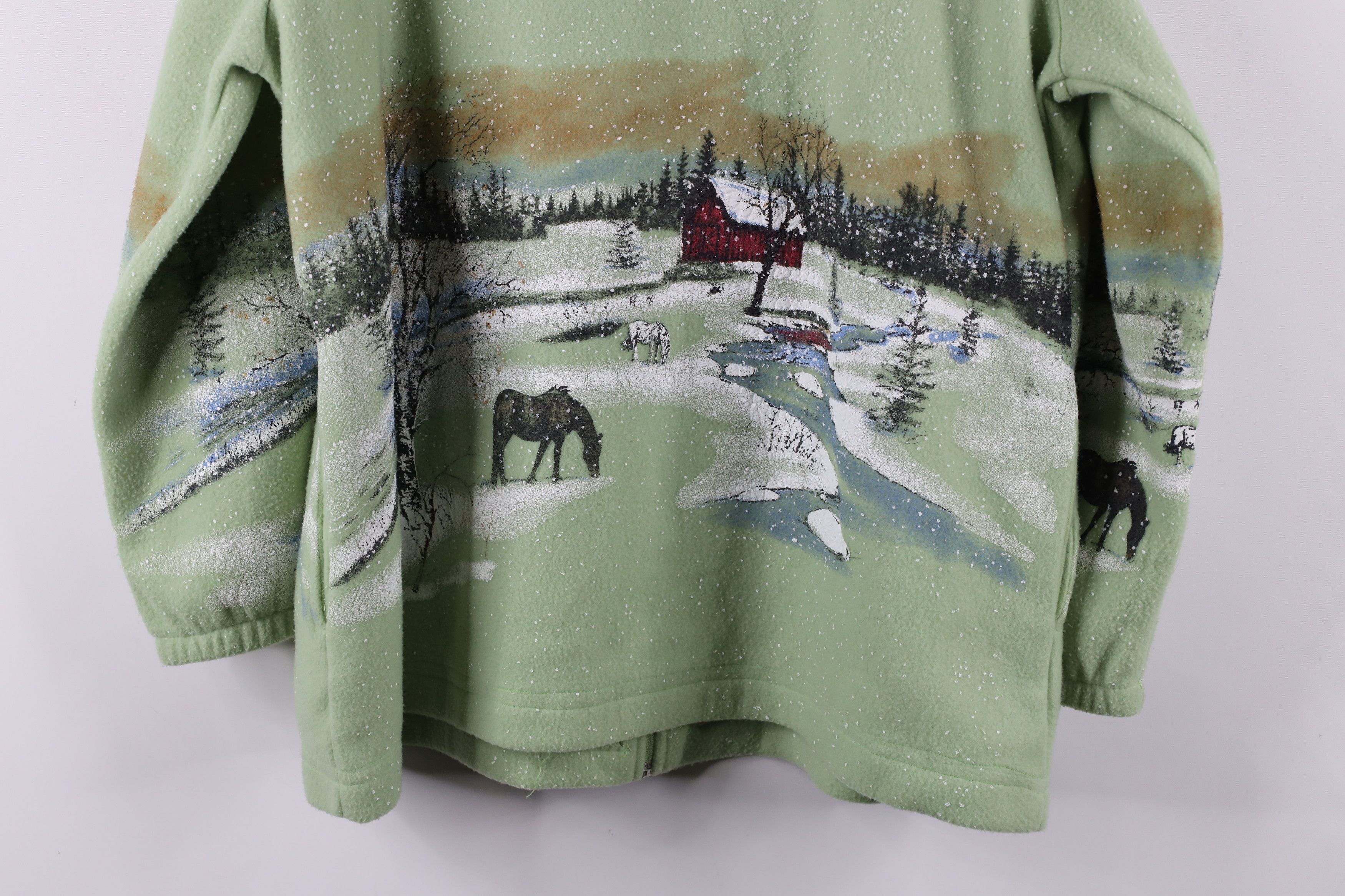 Vintage 90s Streetwear Print Christmas Horse Fleece Jacket