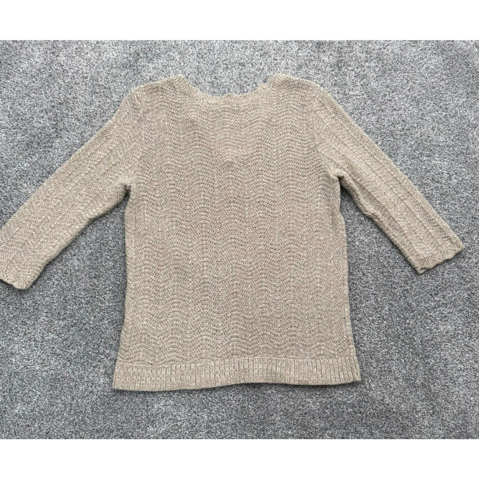 Vintage Christopher & Banks Open Knit Sweater Large Women Pullover Round Neck 3/4 Sleeve Beige Cotton Ramie Crochet Vintage No Bohemian Grandmacore Size L / US 10 / IT 46 - 5 Thumbnail