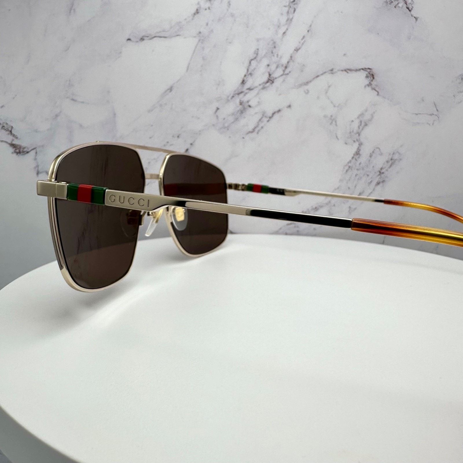 Gucci New GUCCI Sunglasses Gold Metal Aviator Pilot Web Logo Size ONE SIZE - 11 Thumbnail