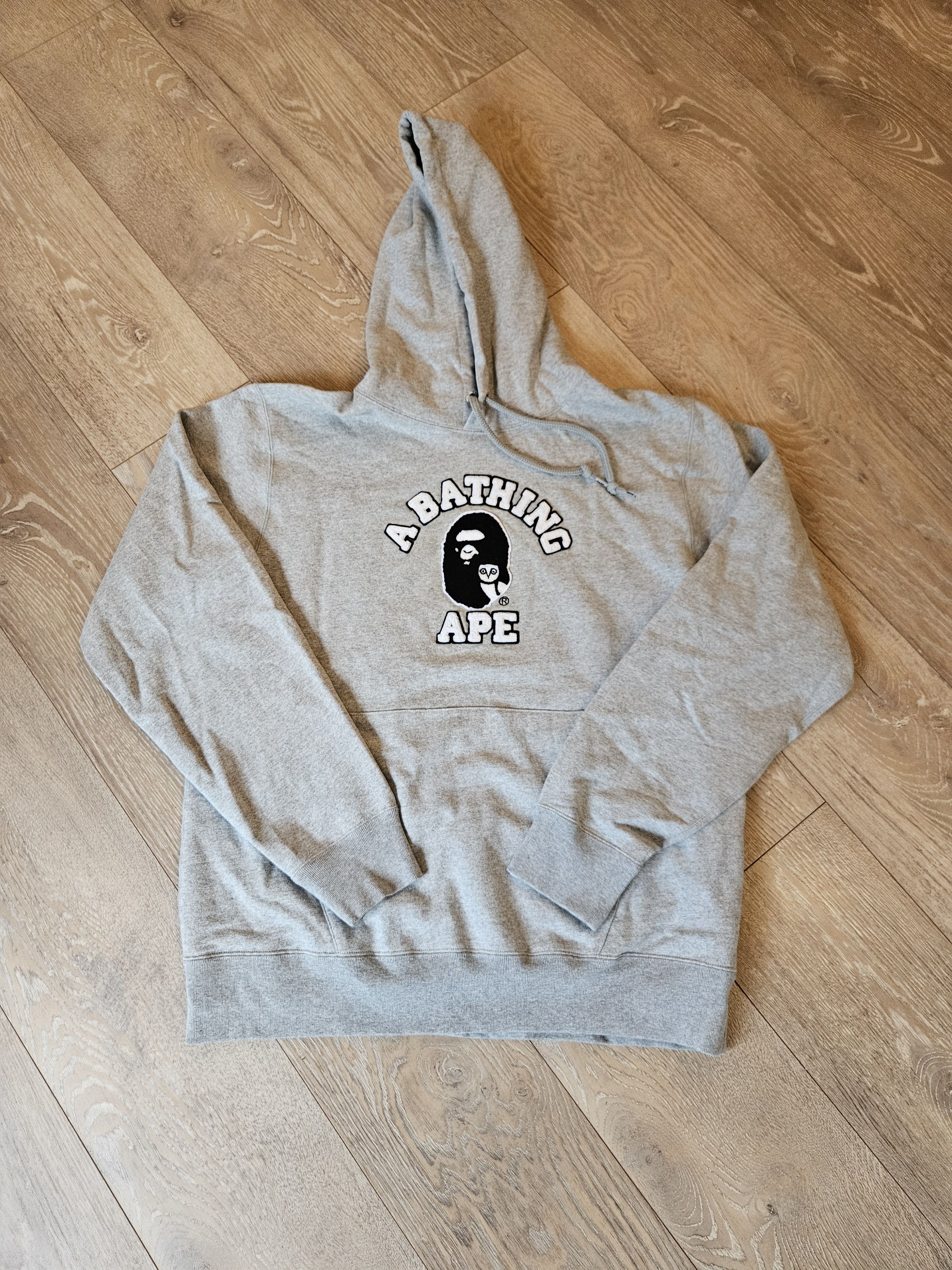 Image of Bape X Ovo Chenille Patch Pullover Hoodie in Grey, Men's (Size XL)