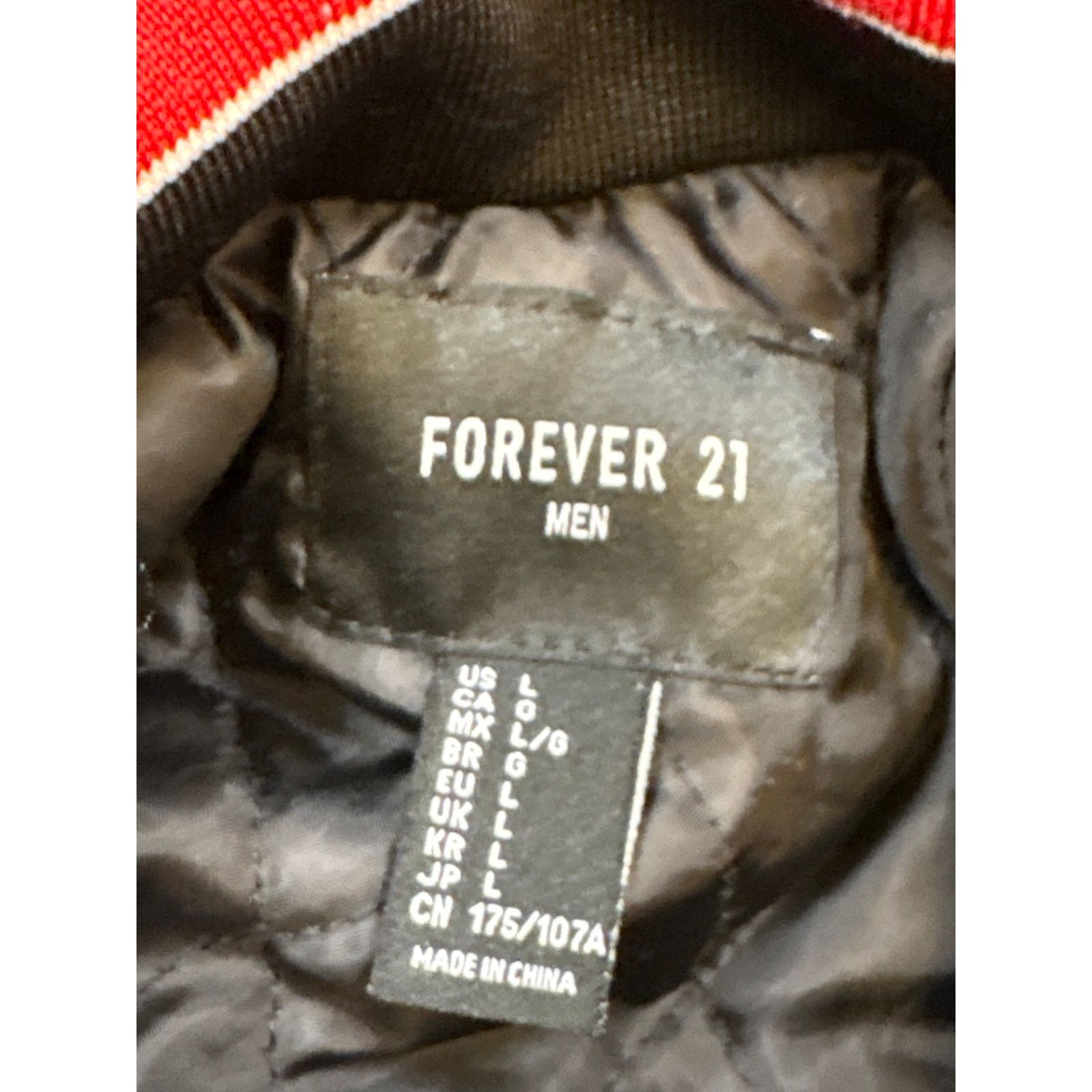 Forever 21 Men’s legend, black red satin thrashed, varsity jacket large Size US L / EU 52-54 / 3 - 6 Thumbnail