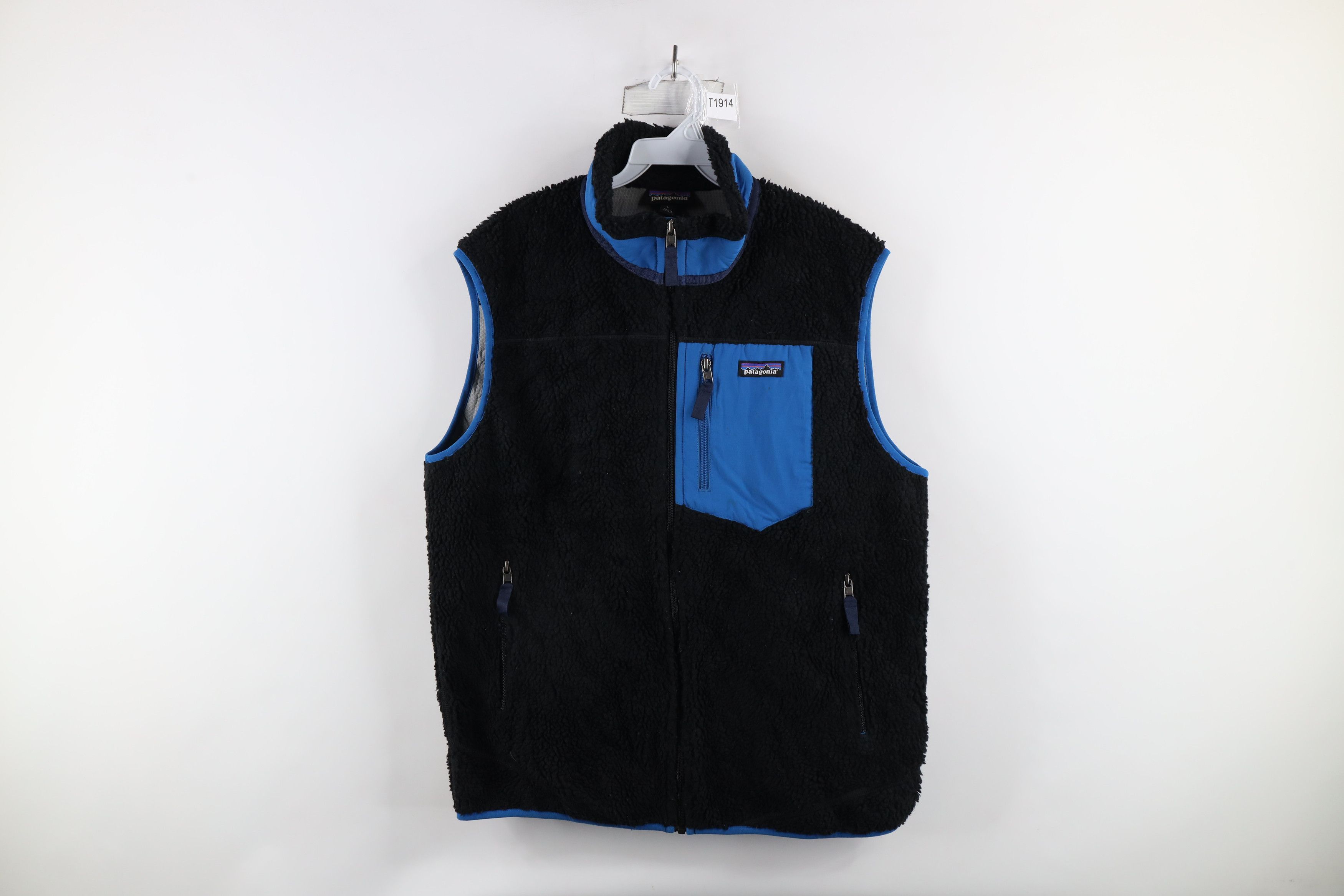 Patagonia Retro-X Deep Pile Fleece Vest Jacket Black Blue