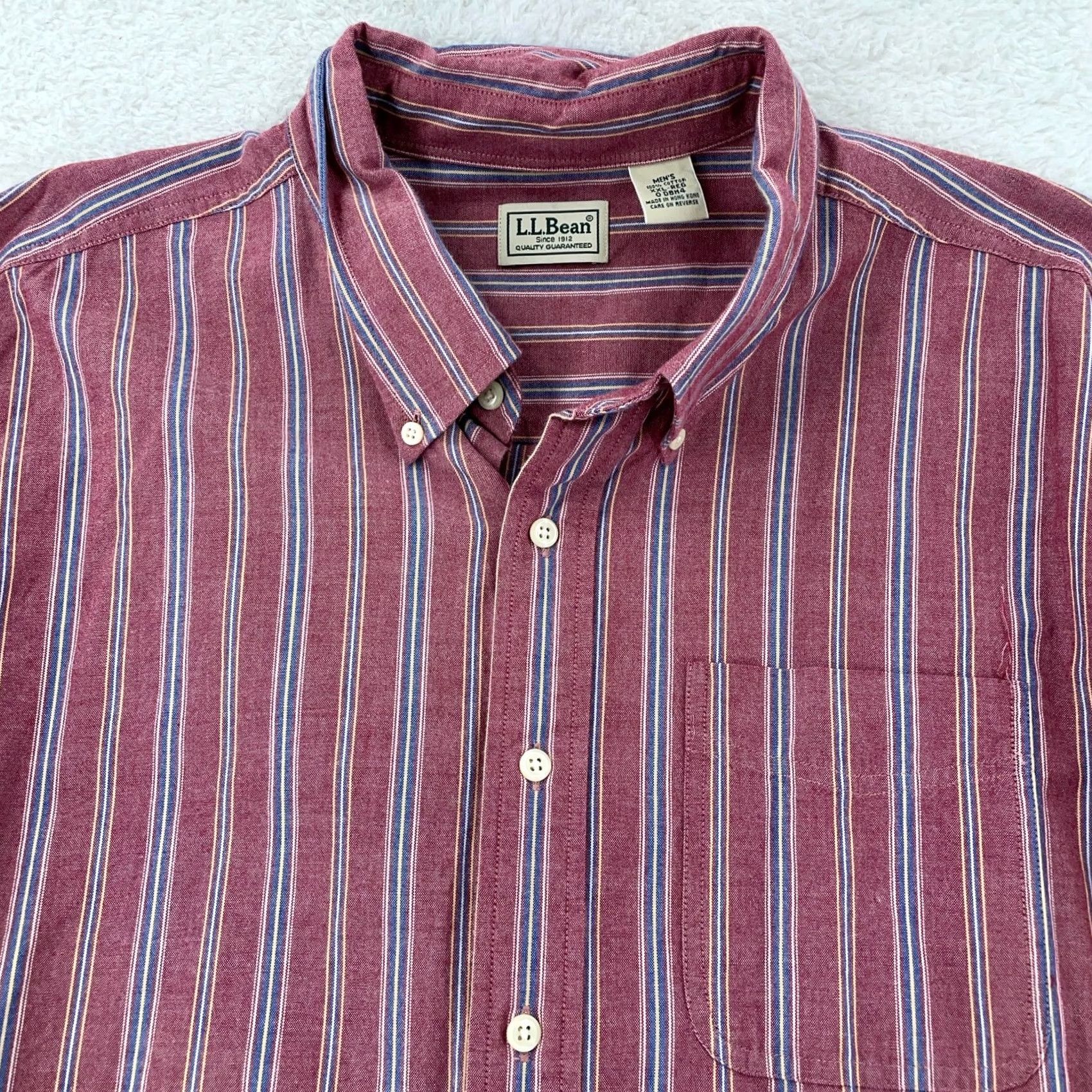 Vintage L.L. Bean Shirt Mens 2XL Burgundy Blue Striped Button-Down Long Sleeve Casual Shirt Size US XXL / EU 58 / 5 - 2 Thumbnail
