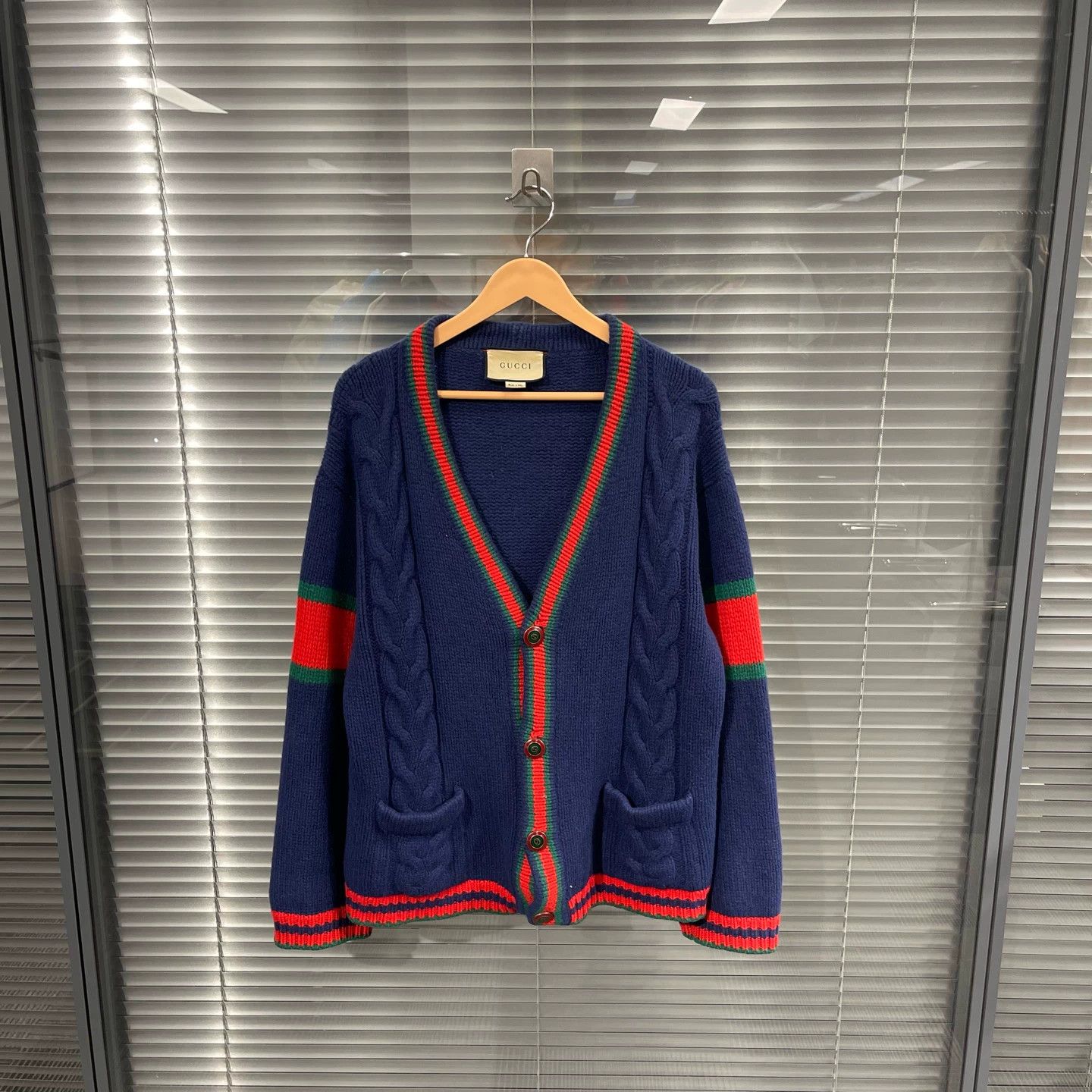 Gucci Gucci navy red green stripe cardigan L 99new Size US L / EU 52-54 / 3 - 1 Thumbnail