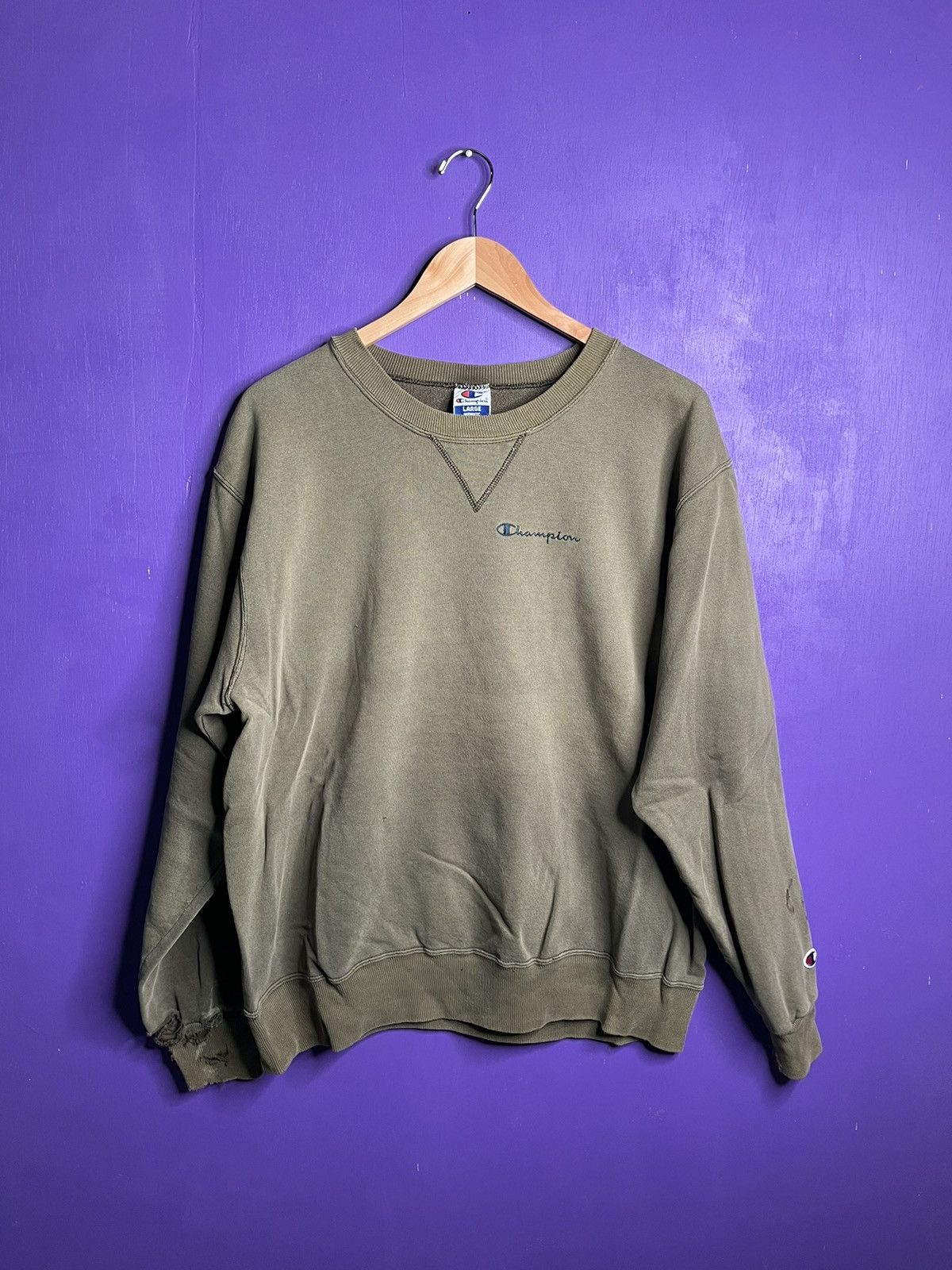 Champion × Vintage Vintage 90s Champion army green faded crewneck Size US L / EU 52-54 / 3 - 1 Thumbnail