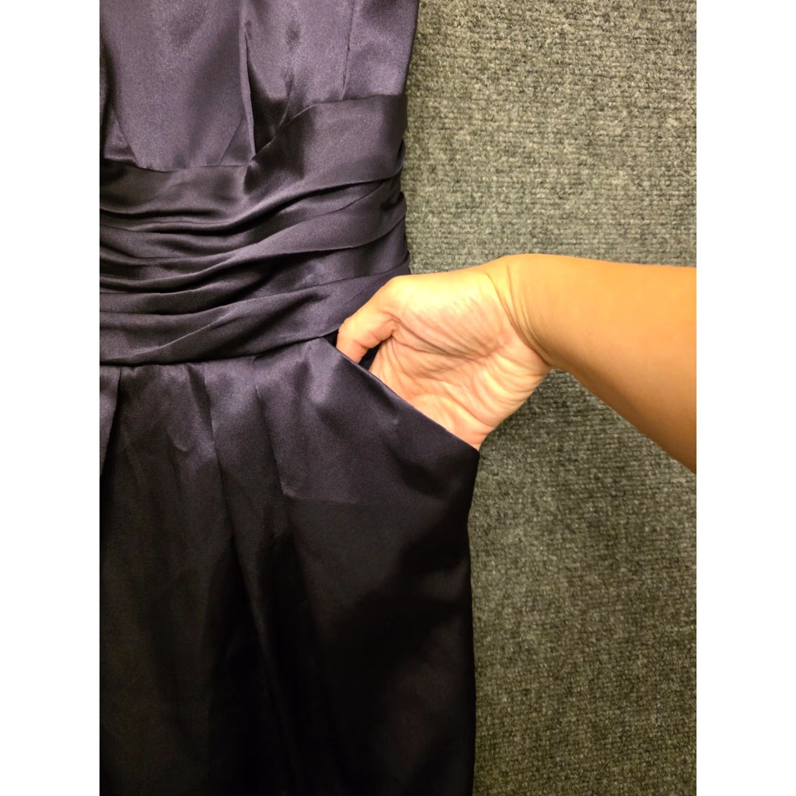 Vintage David's Bridal Dress Womens 6 Purple Strapless Satin Sheath Pockets Bridesmaid Size M / US 6-8 / IT 42-44 - 4 Thumbnail