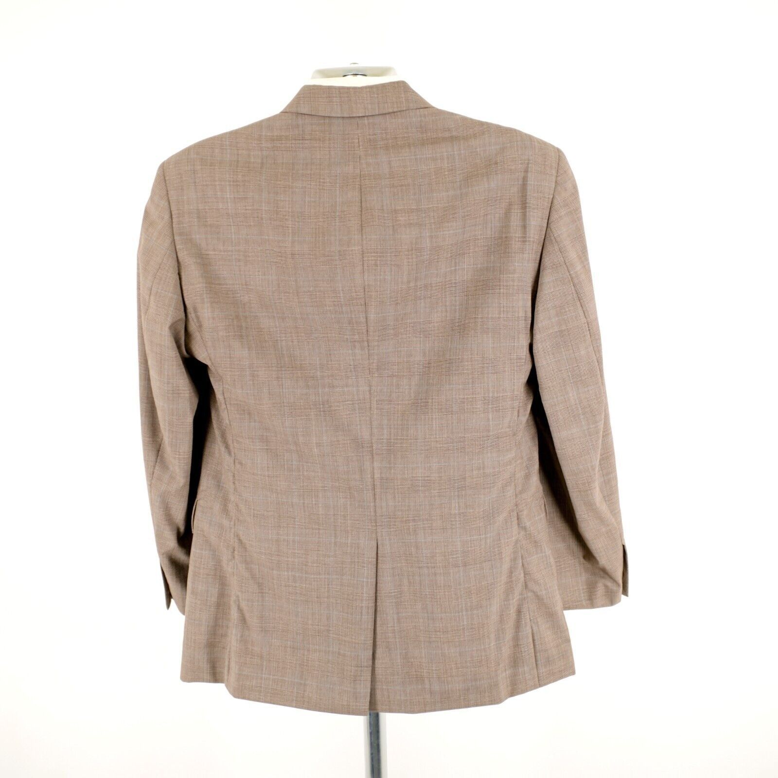 Jos. A. Bank DAMAGED Jos A Bank Wool Tan Glen Plaid Blue Windowpane Blaze Size 44R - 8 Thumbnail