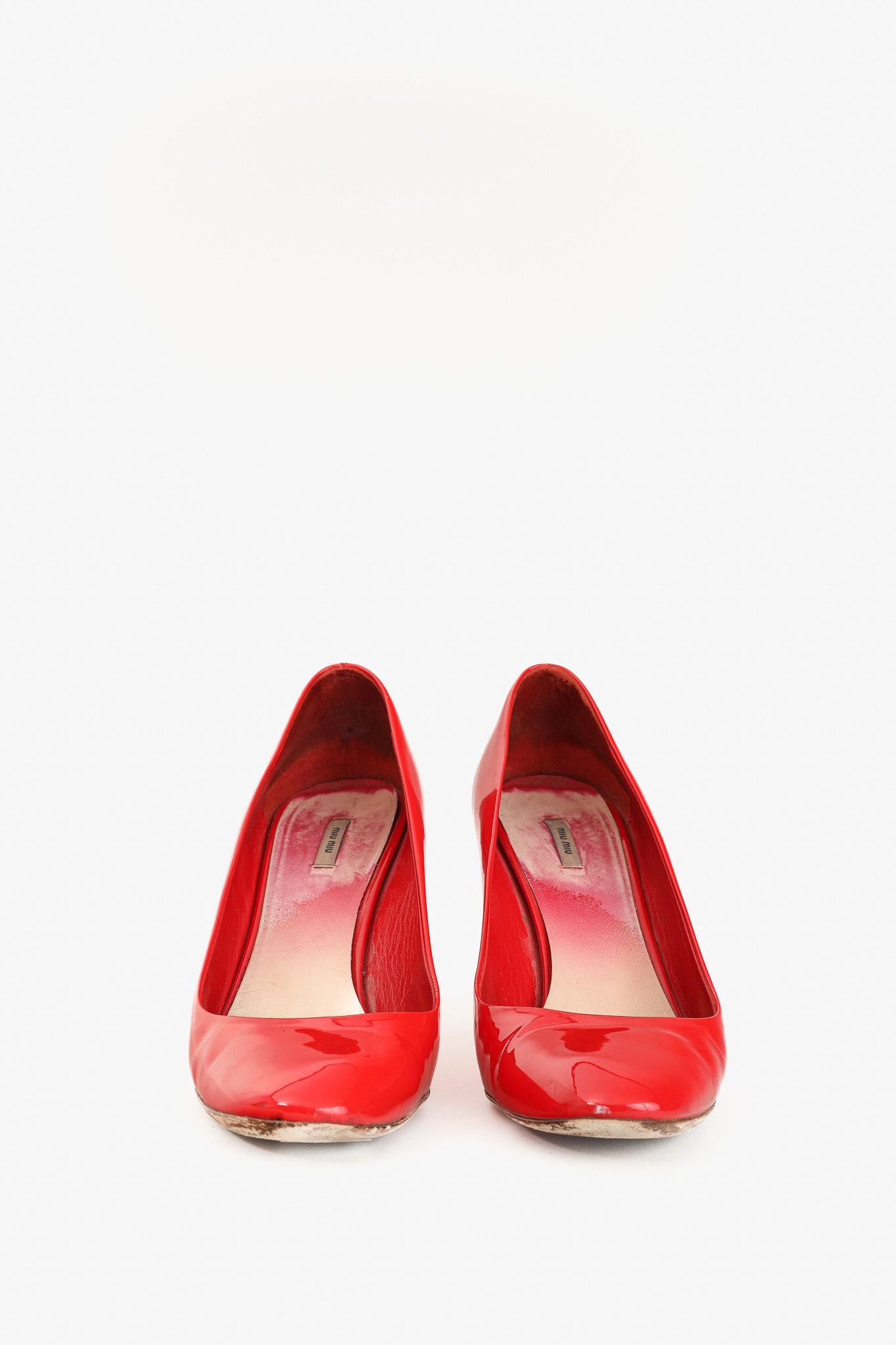 Miu Miu Miu Miu Red Patent-Leather Almond-Toe Pumps Size US 8 / IT 38 - 9 Thumbnail