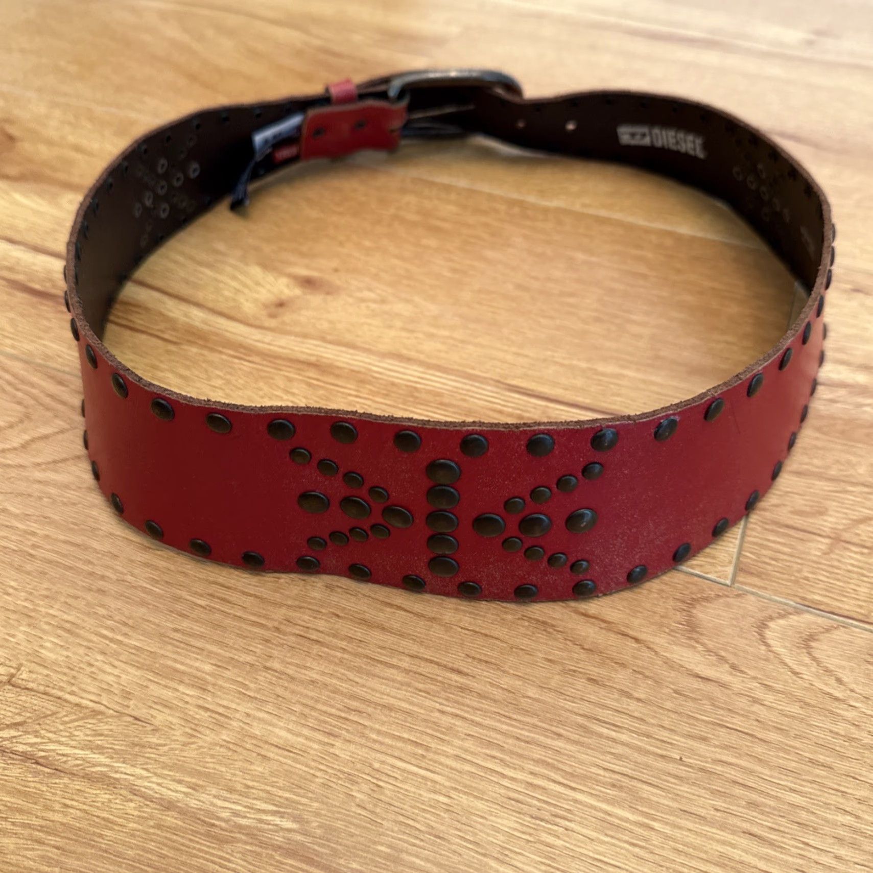 Diesel VINTAGE Women Diesel Red Leather Belt Studded Y2K Punk Rock Size M Italy Rare Size ONE SIZE - 4 Thumbnail