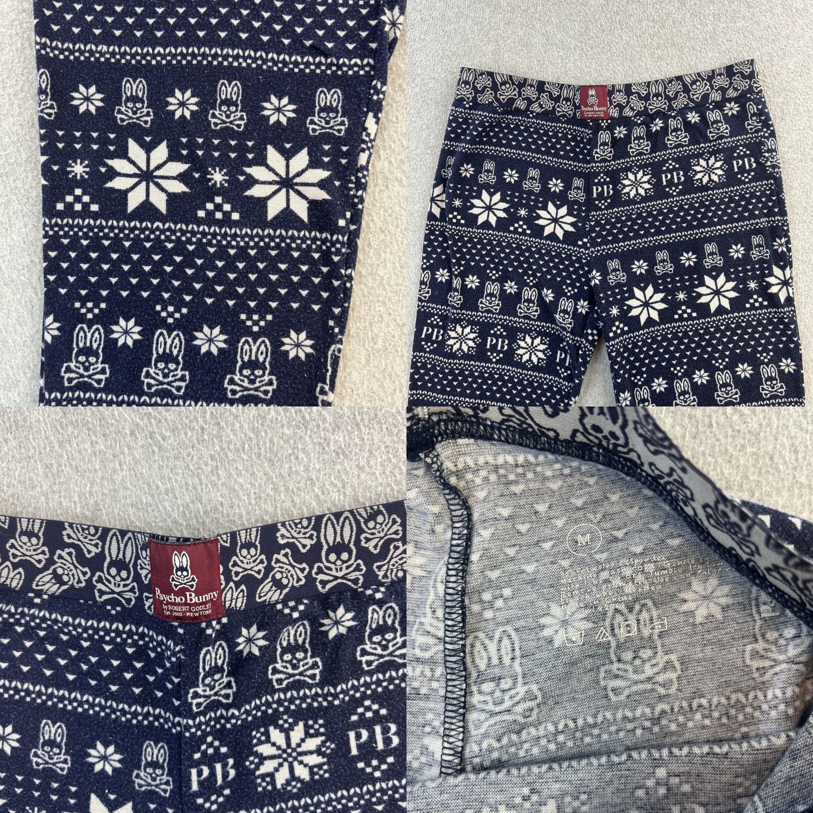 Psycho Bunny Psycho Bunny Pants Mens Medium Blue White Holiday Fair Isle Bunny Lounge Pajama PB Lounge Pants Size US 31 - 8 Thumbnail