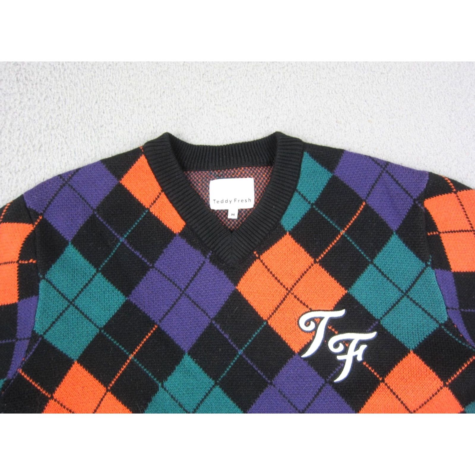 Teddy Fresh VINTAGE Teddy Fresh Sweater Mens M Black Argyle V-Neck Knit Pullover Pullover Knit Regular 80s 90s Winter Fall Spring Mens Size US M / EU 48-50 / 2 - 2 Thumbnail