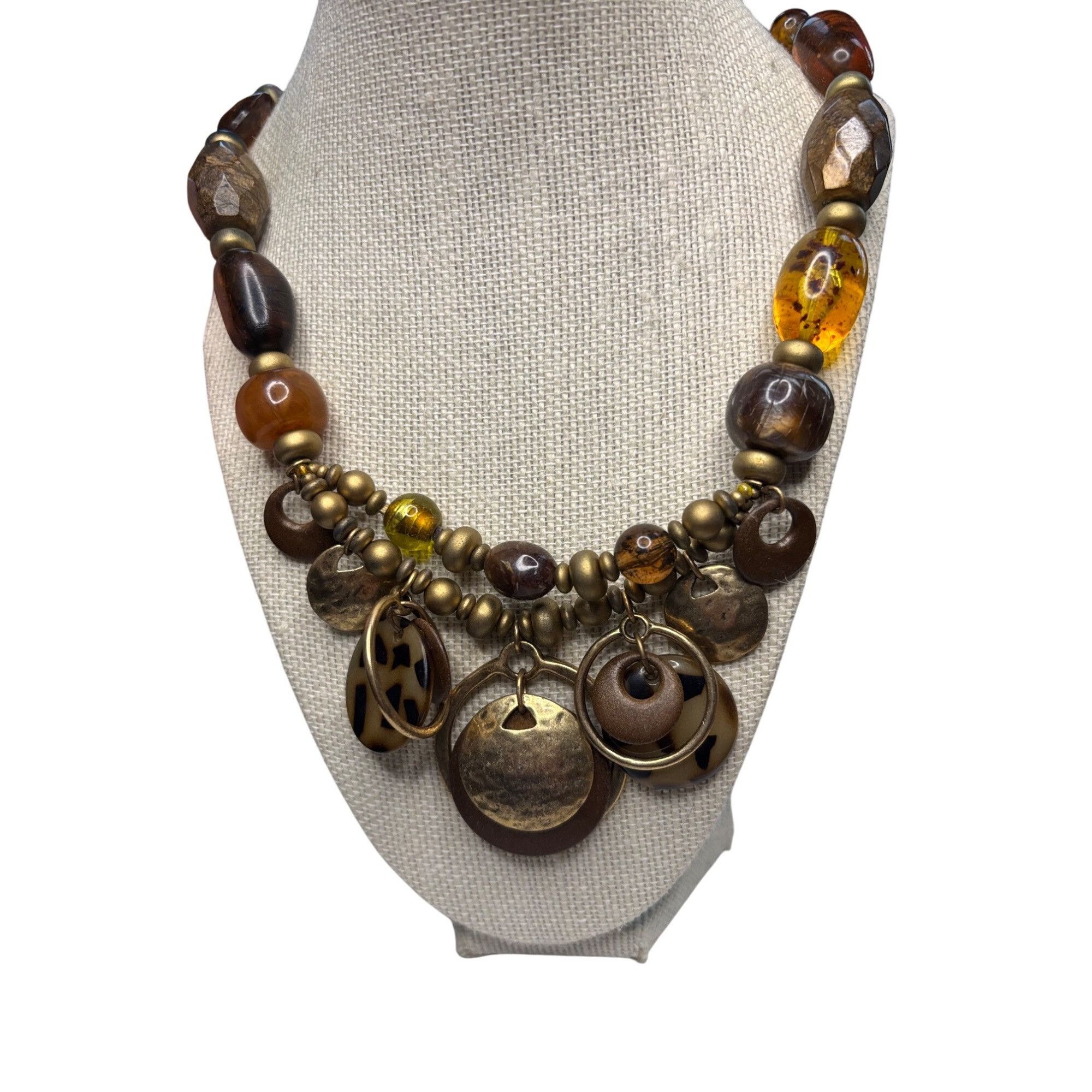 Other Chicos Multi-Bead Necklace With Metal Discs & Adjustable Cha Size ONE SIZE - 1 Thumbnail