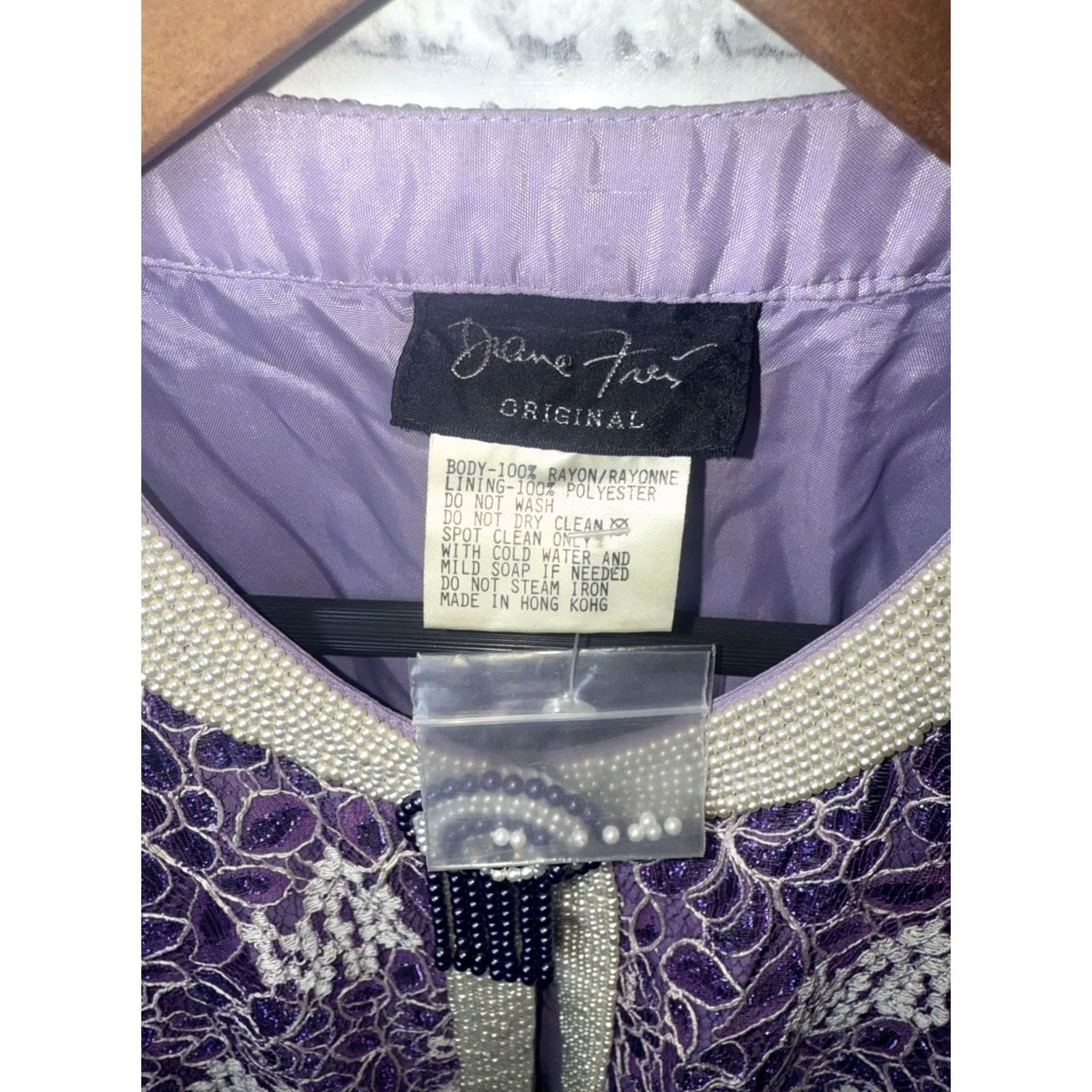 Vintage Diane Freis Purple Beaded Open Long Rayon Jacket One Size Fits All VTG NEW Size M / US 6-8 / IT 42-44 - 2 Thumbnail
