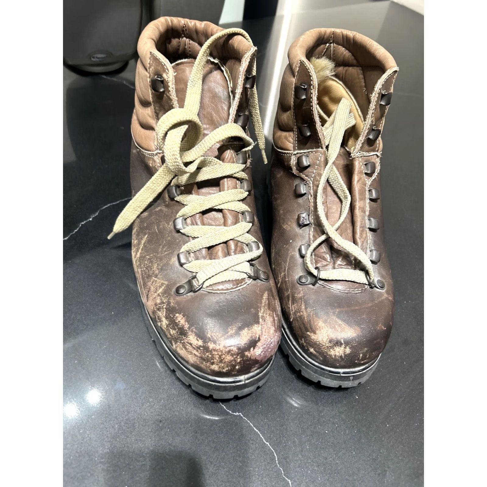 Vibram VINTAGE Kastinger Hiking Boots Mens 7.5 Brown Leather Vibram Lace Up Comfort Logo Boots Size US 10 / EU 43 - 4 Thumbnail