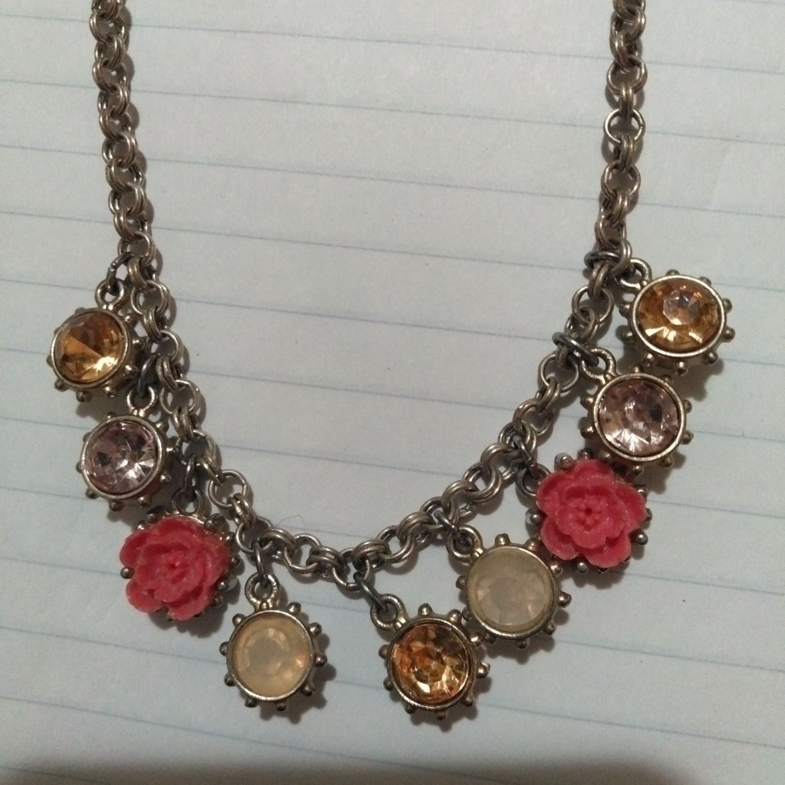 Aeropostale Coral color Rose Flower Rhinestone Charm Silver Size ONE SIZE - 1 Thumbnail