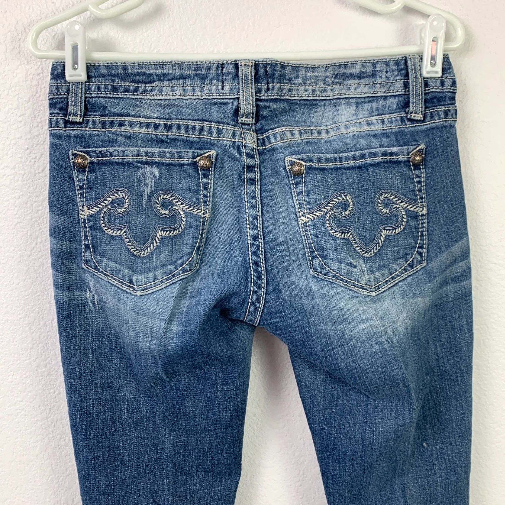 Express VINTAGE ReRock Jeans Express Rerock Skinny 6 Tall Blue Denim 5-Pocket Design Womens Jeans Long Rise Low 6L Size 29" - 5 Thumbnail