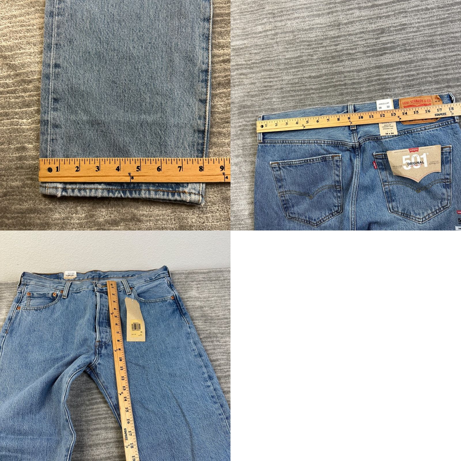 Levi's NEW Levis 501 Jeans Mens Adult 36x34 Blue Denim Cotton Casual Size US 36 / EU 52 - 8 Thumbnail