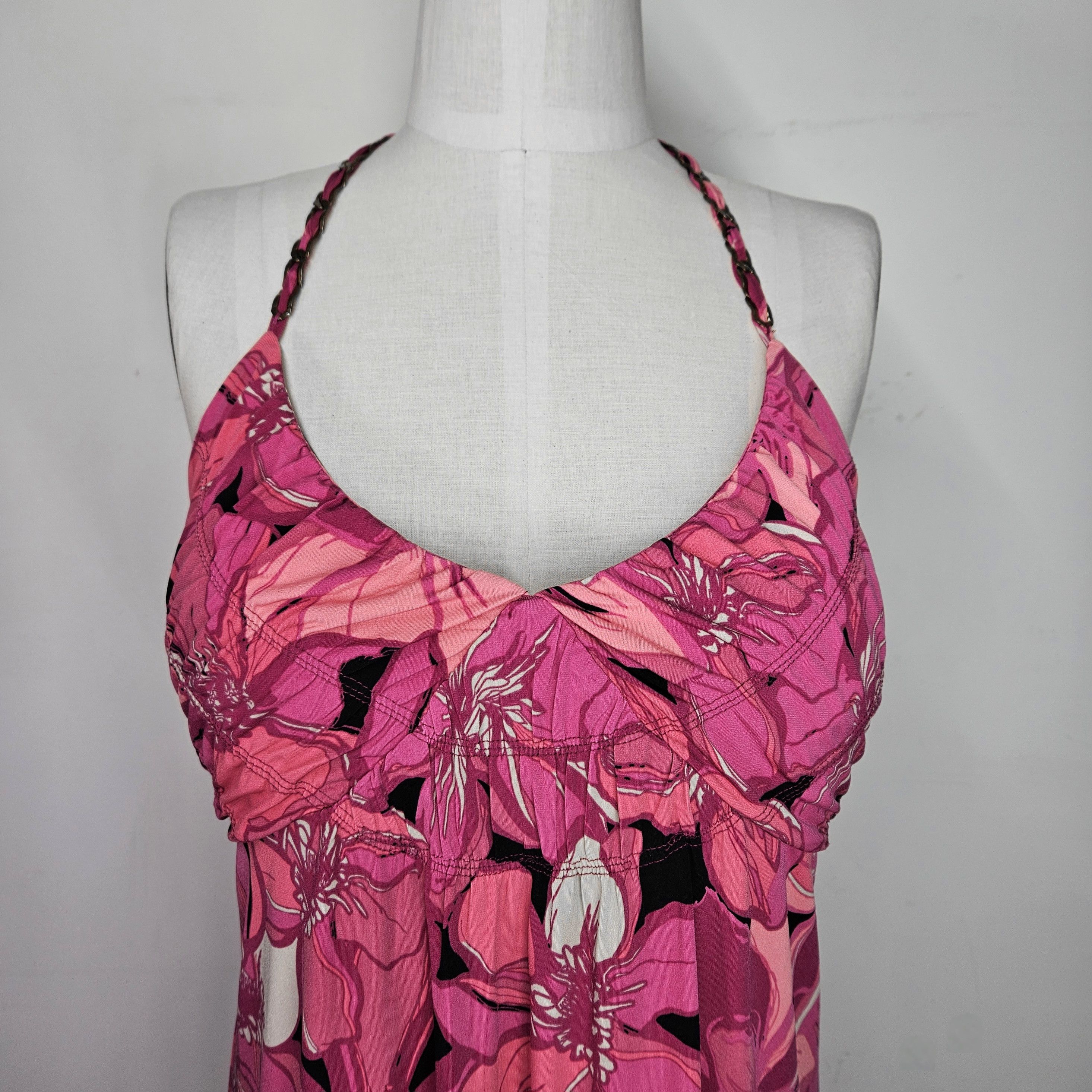 Other Elle Size XL Dress Pink Fuchsia Floral Halter Smocked Maxi Size XL / US 12-14 / IT 48-50 - 5 Thumbnail