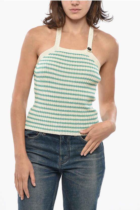 Halterneck Knitted Cotton Top with Awning Motif