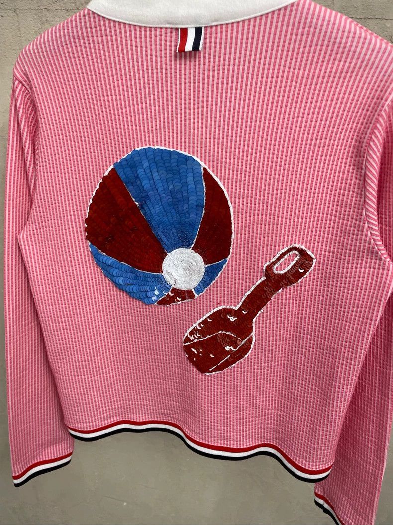 Thom Browne Thom browne Pink and white striped back sequin badminton ca Size S / US 4 / IT 40 - 4 Thumbnail