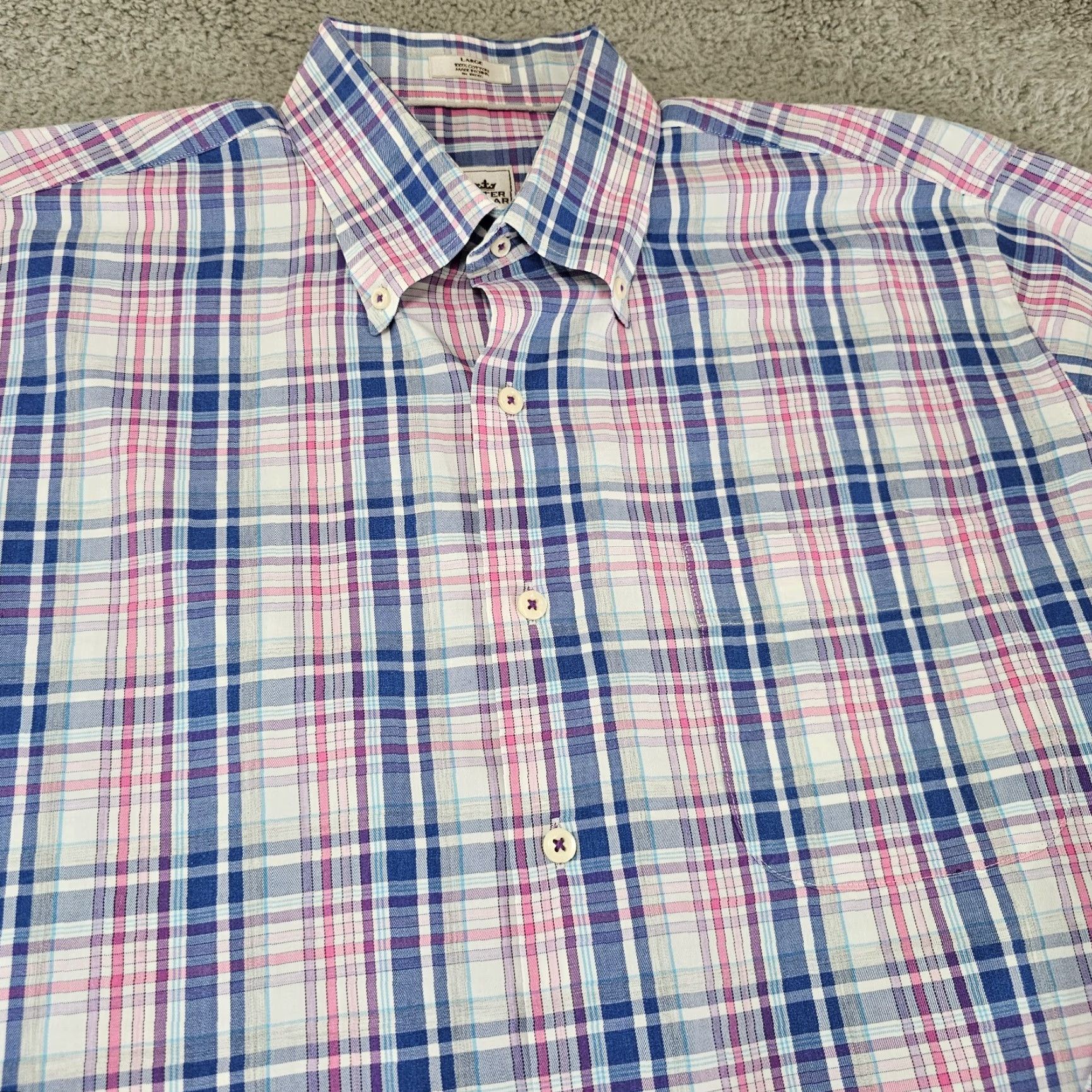Peter Millar VINTAGE Peter Millar Shirt Mens Large Pink Blue Check Casual Cotton Woven Long Sleeve Size US L / EU 52-54 / 3 - 3 Thumbnail