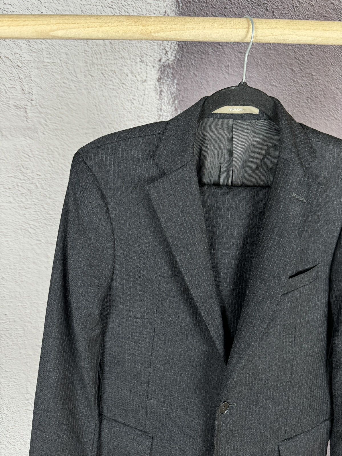 Paoloni Paoloni black graphite striped 2 button Quarantasei suit Size 36R - 3 Thumbnail