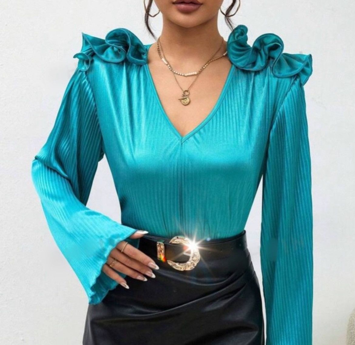 Designer × Other Nwt, Lavishly Paris Teal Long Sleeved Women’s Blouse. Size M / US 6-8 / IT 42-44 - 4 Thumbnail