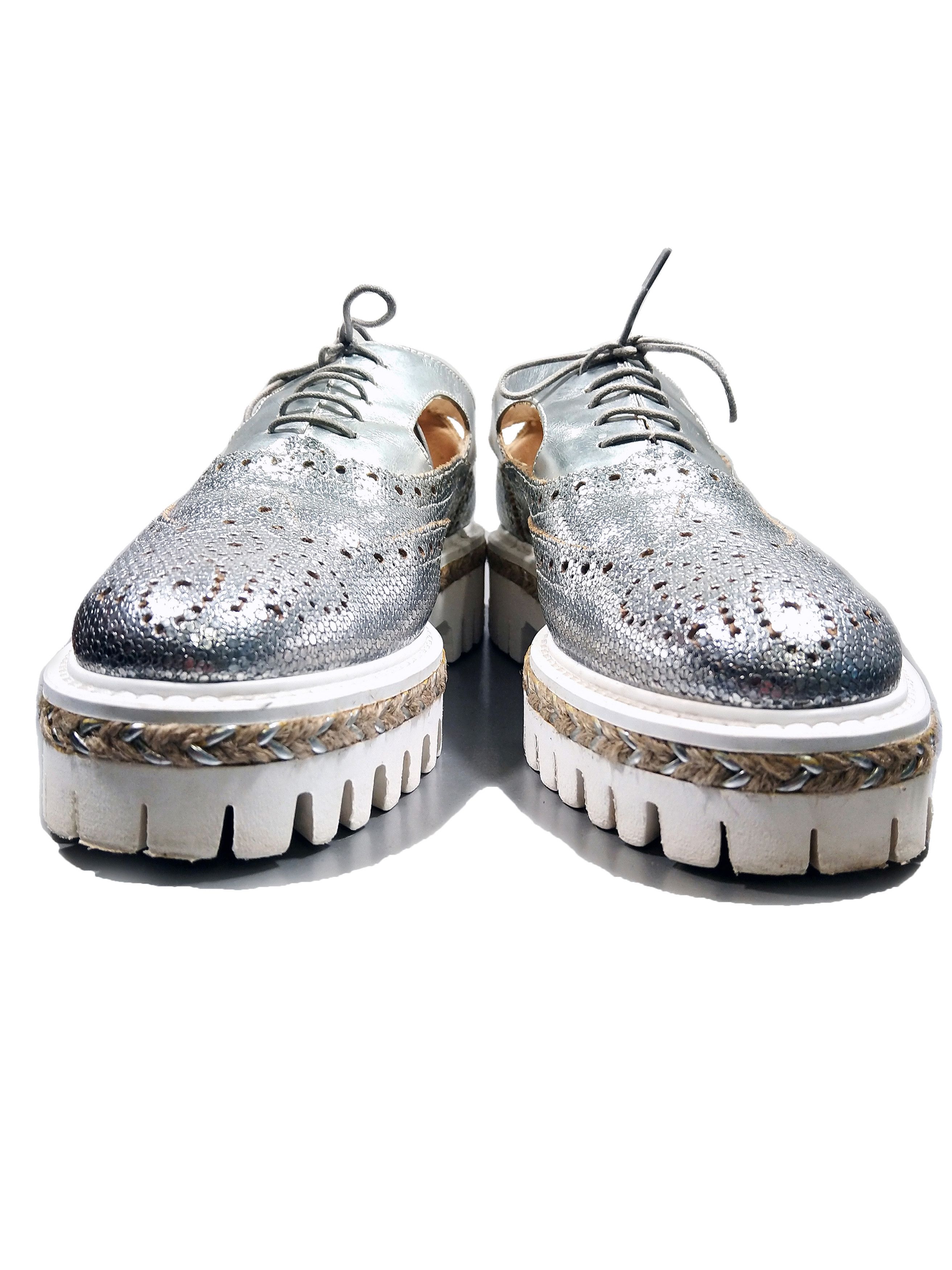 Alberto Guardiani Alberto Guardiani Metallic Platform Brogues Leather Oxford Size US 8 / IT 38 - 2 Thumbnail