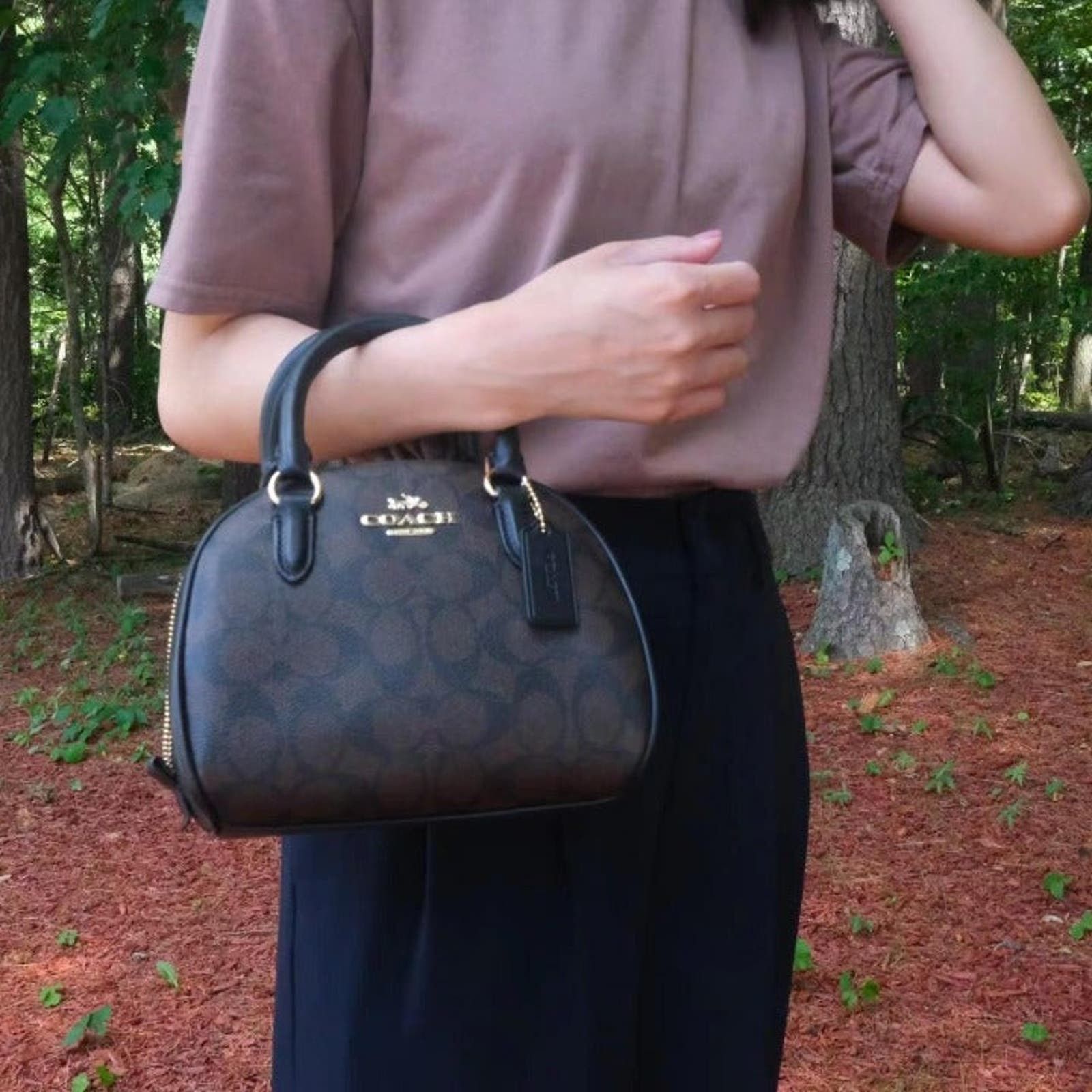 image of Coach Ca591 Sydney Satchel In Signature Canvas Brown Black, Women's