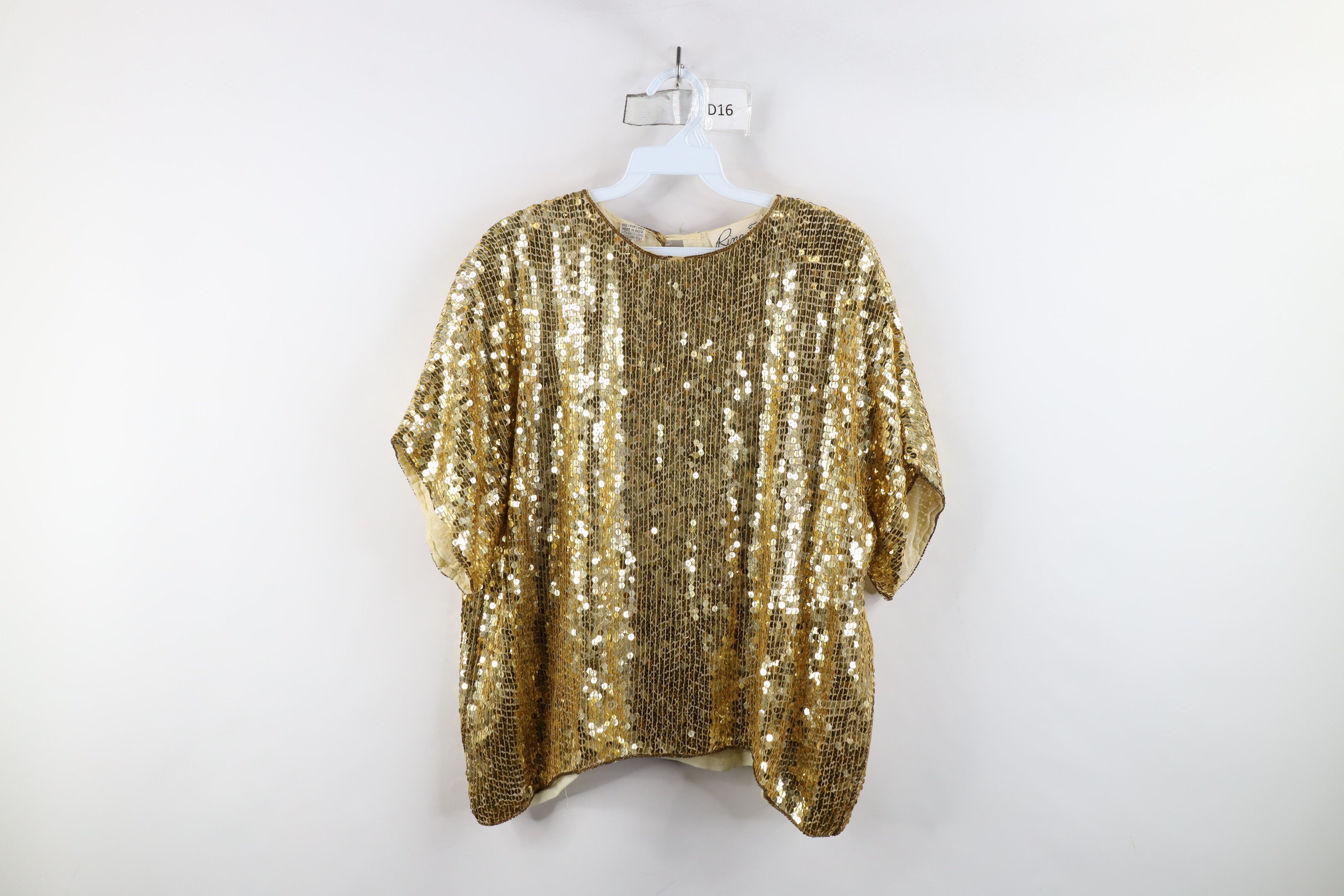Vintage Vintage 80s 90s Rina Z Short Sleeve Disco Dance Shirt Gold Size L / US 10 / IT 46 - 1 Thumbnail