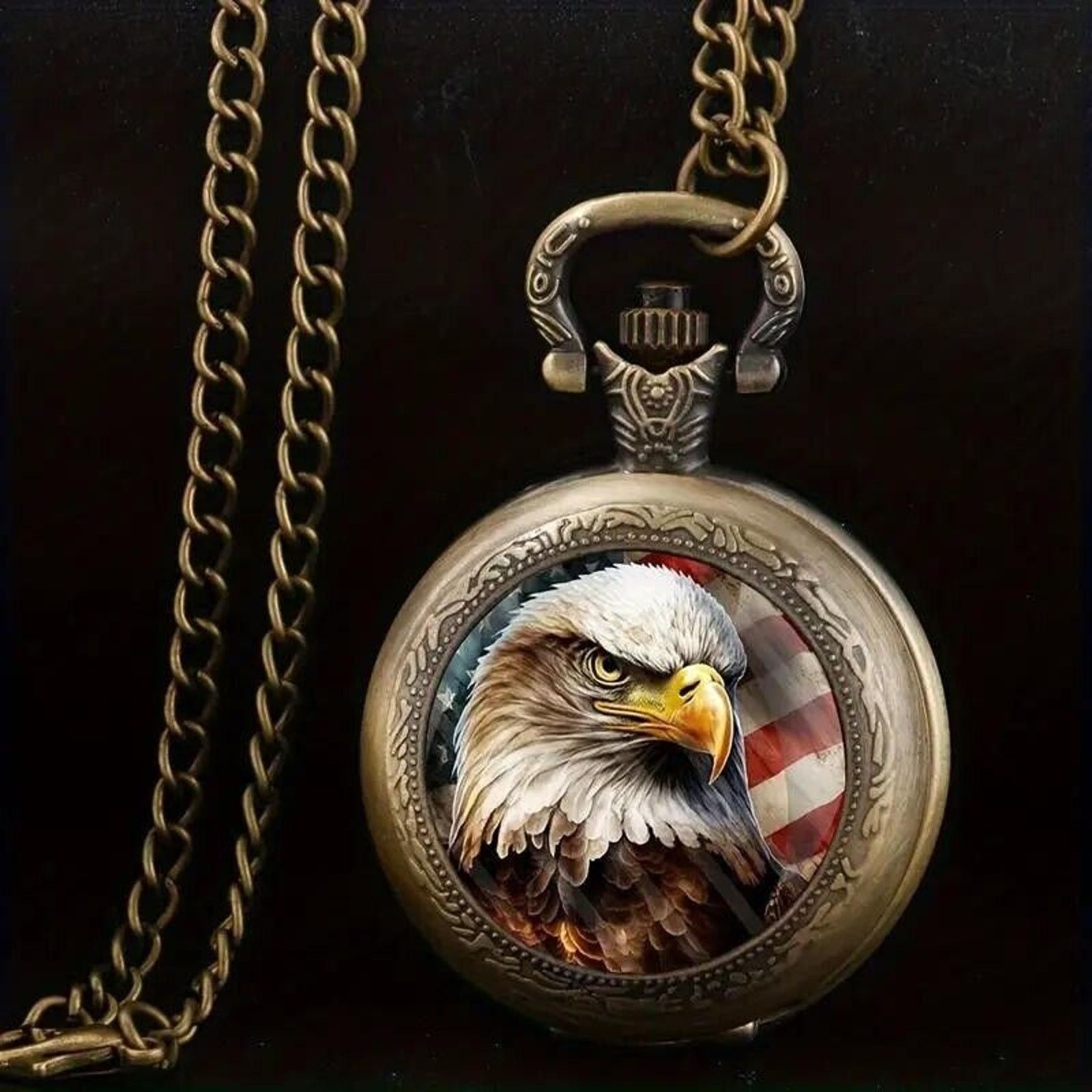 Other American Flag & Bald Eagle Quartz Pocket Watch • 32" Chain Size ONE SIZE - 3 Thumbnail