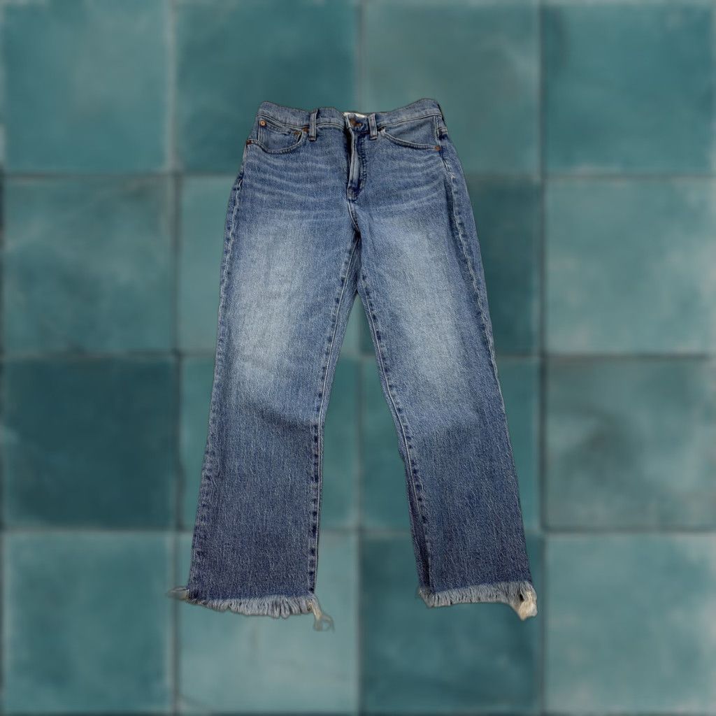 Madewell Madewell Jeans Womens 27 Blue High Rise Straight Leg Frayed Hem Denim Fair Trade Size 29" - 1 Thumbnail