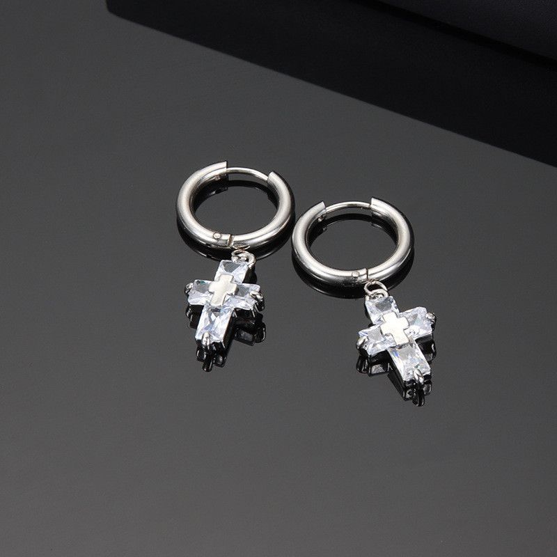 Jewelry × Sterling Silver Cross One pairs Earrings Gothic Punk Chrome Jewelry Spike Size ONE SIZE - 3 Thumbnail