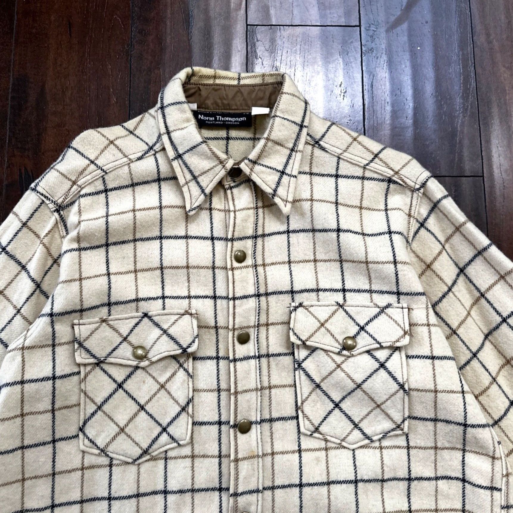 Jim Thompson VINTAGE Norm Thompson Heavy Wool Long Sleeve Snap Up Plaid Shirt Beige XL Outdoor Mens Size US XL / EU 56 / 4 - 4 Thumbnail