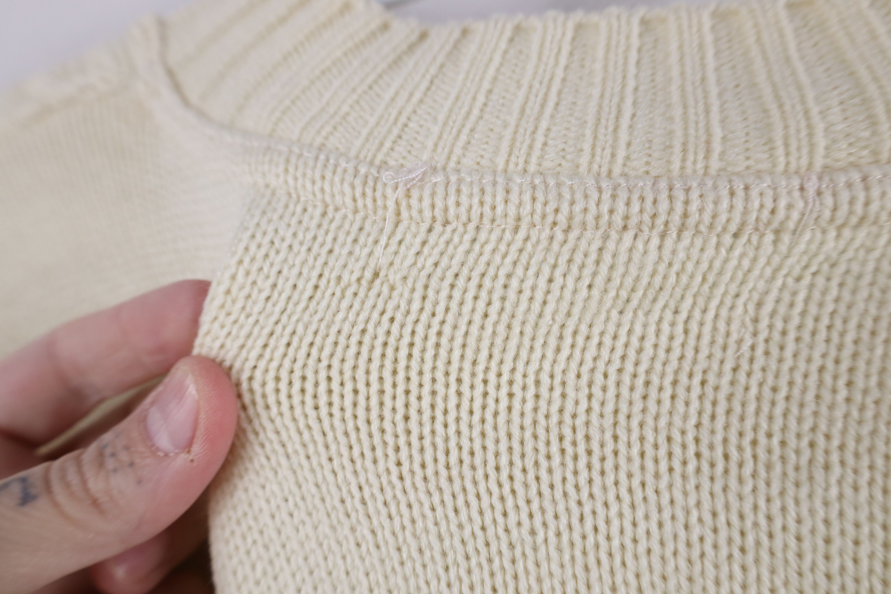 Vintage Vintage 90s Streetwear Ribbed Cable Knit Sweater Beige Size L / US 10 / IT 46 - 7 Thumbnail