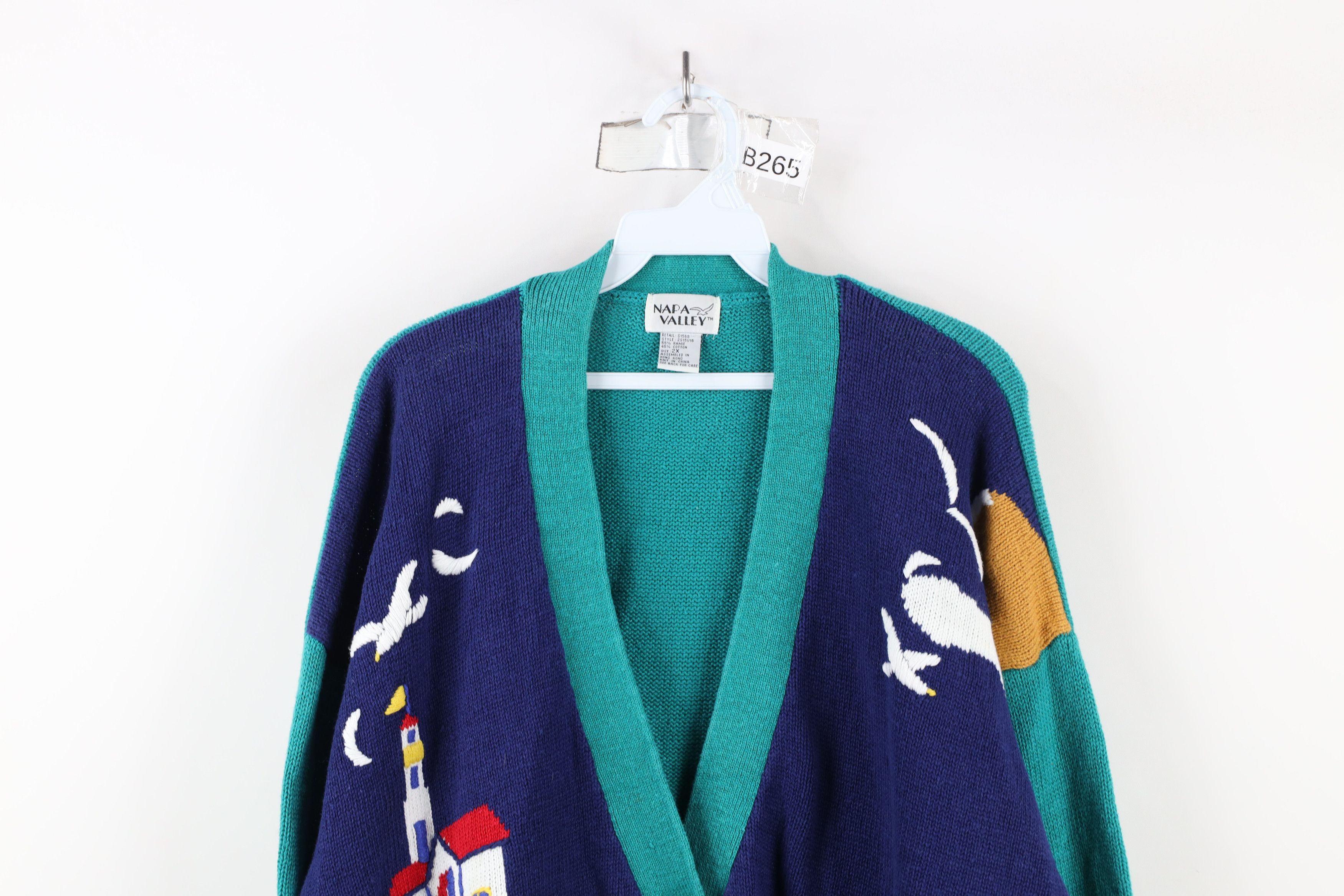 Vintage Vintage 90s Streetwear Sailing Over Print Cardigan Sweater Size XXL / US 16-18 / IT 52-54 - 2 Thumbnail